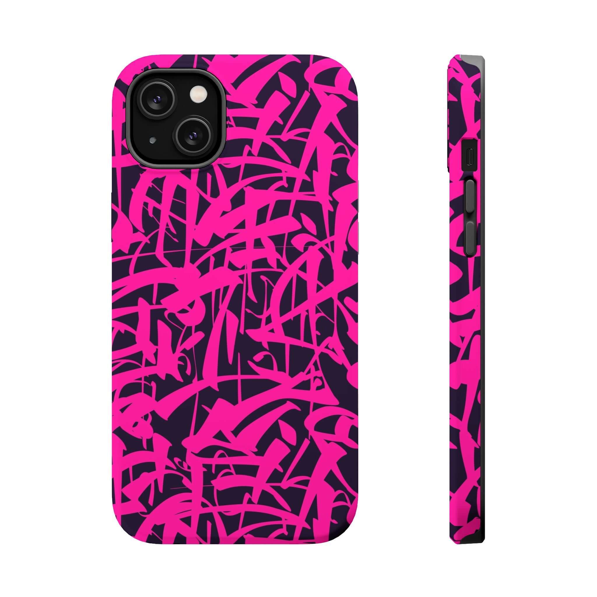 Cute phone cover featuring vibrant pink abstract artwork, perfect for personalizing your iPhone with style.