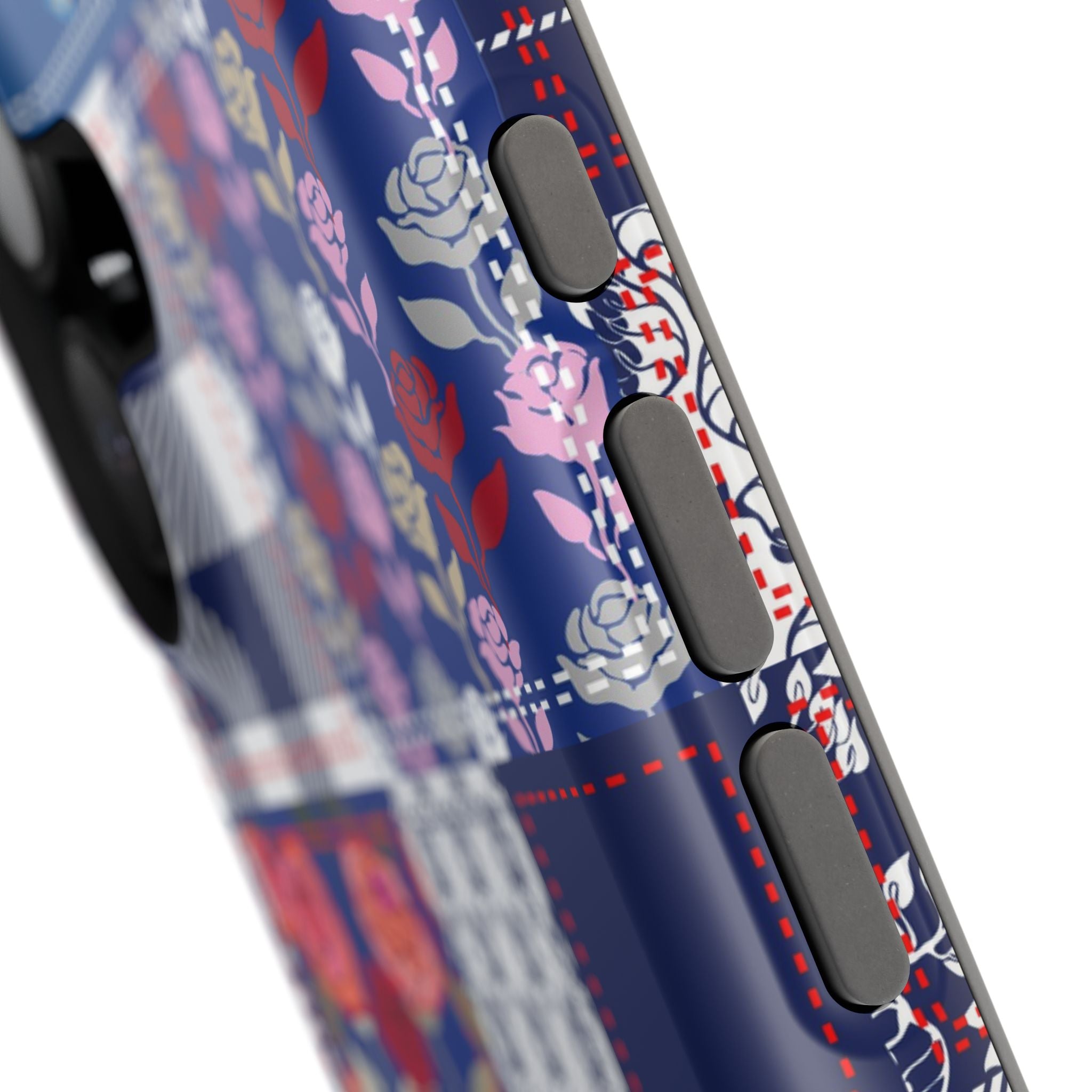 Crimson Bloom | Blue Patchwork Case