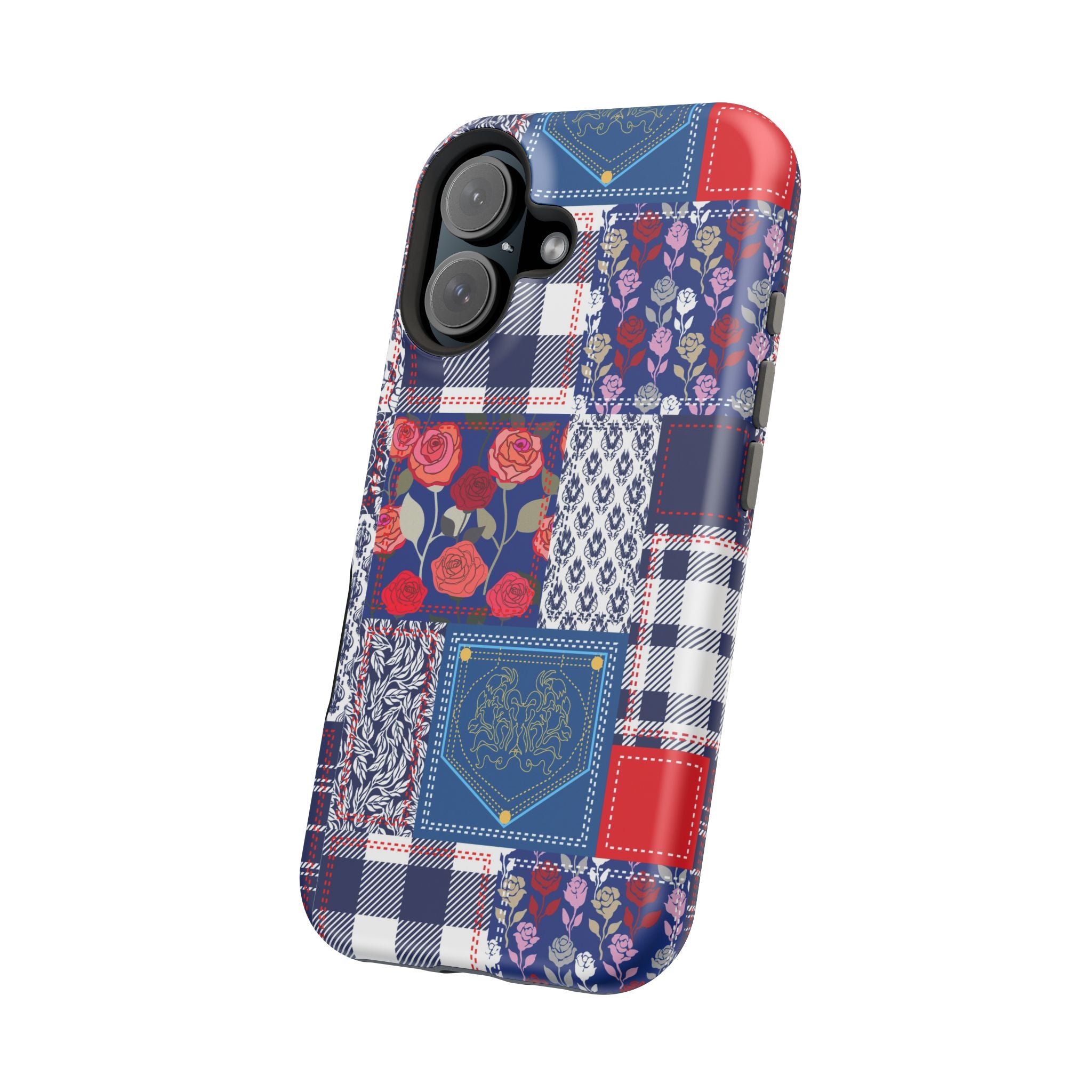 Crimson Bloom | Blue Patchwork Case