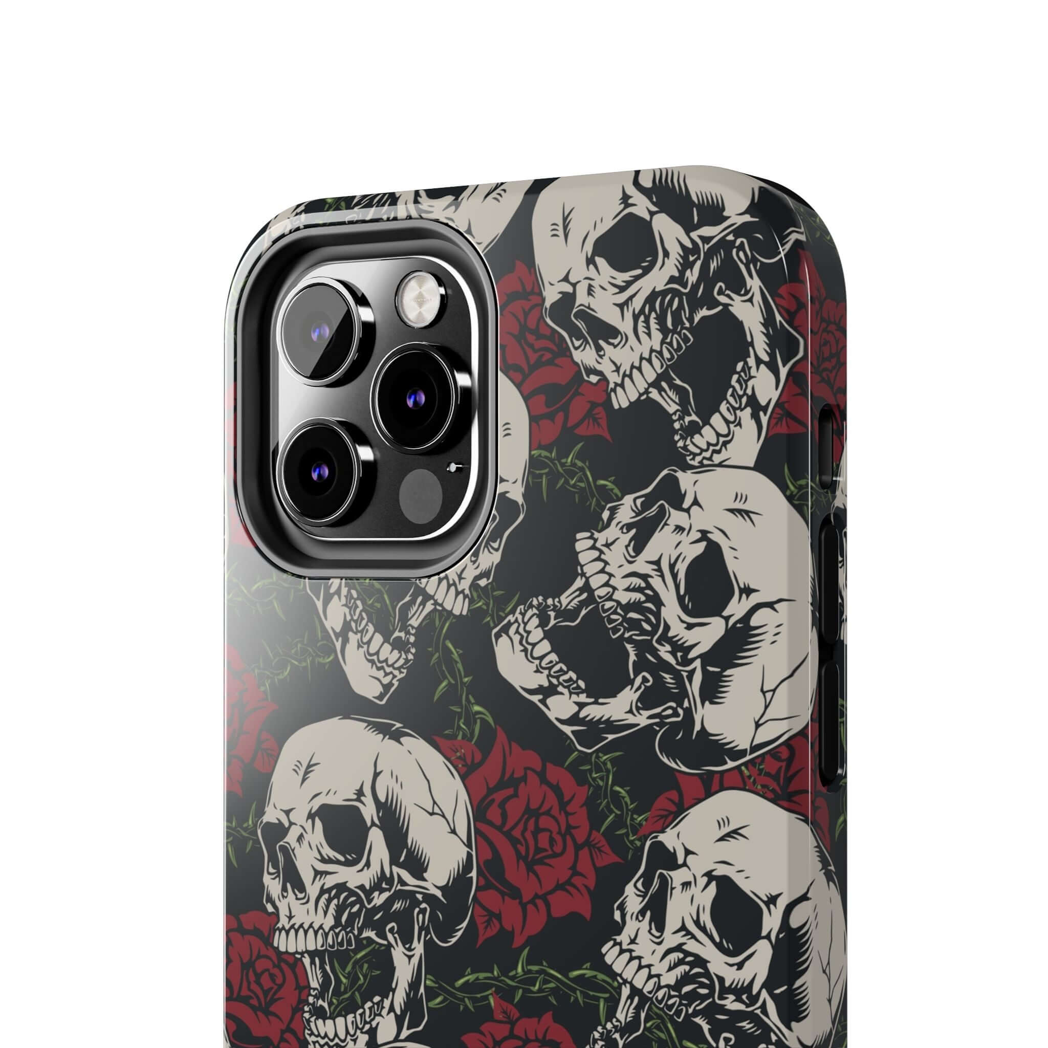 iPhone 16 case with skull and rose design, cute MagSafe protective phone case from Baddie Girl Vibes collection.