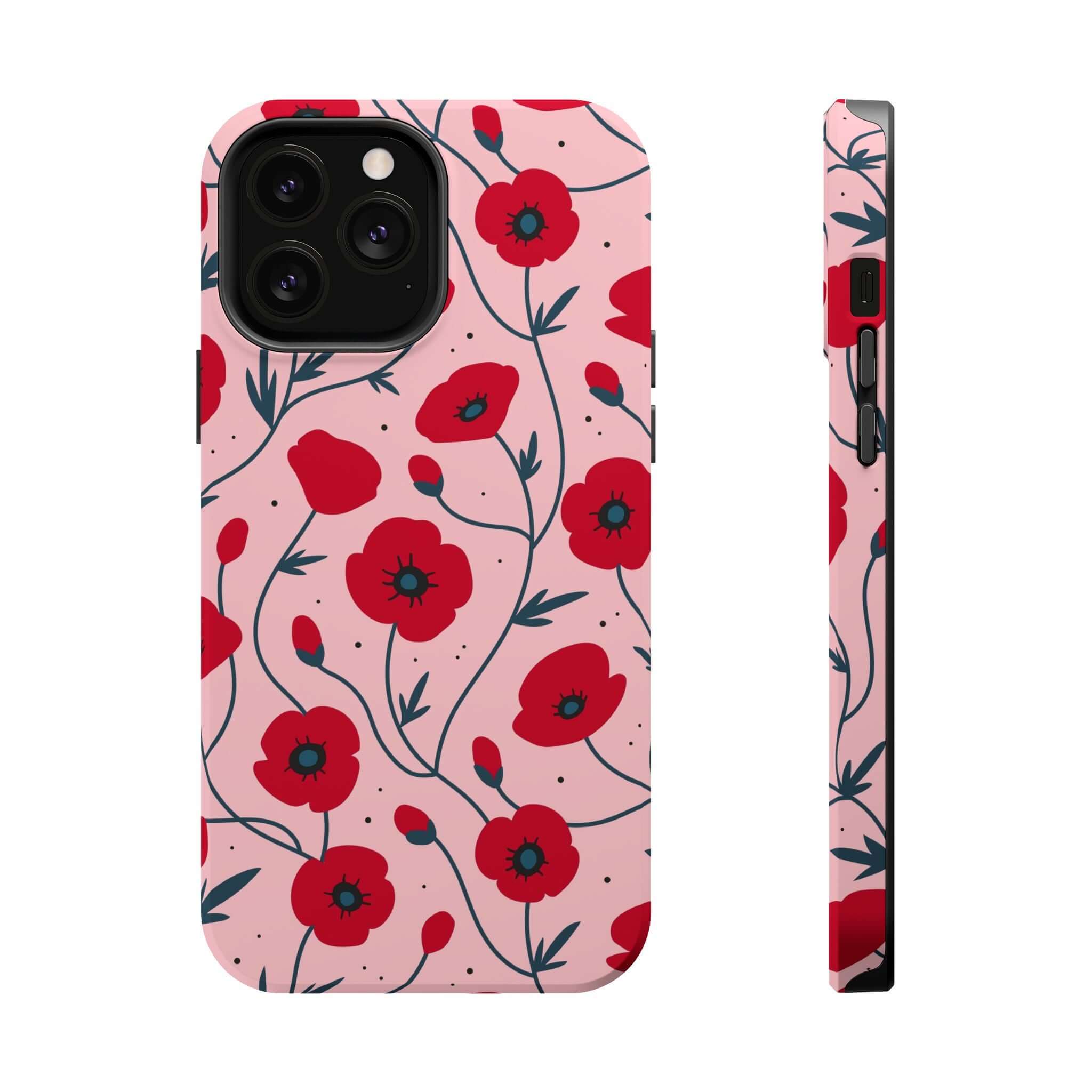 Pink n Poppy iPhone case with red floral design, cute phone case brand, free shipping - stylish and functional flower iPhone case.