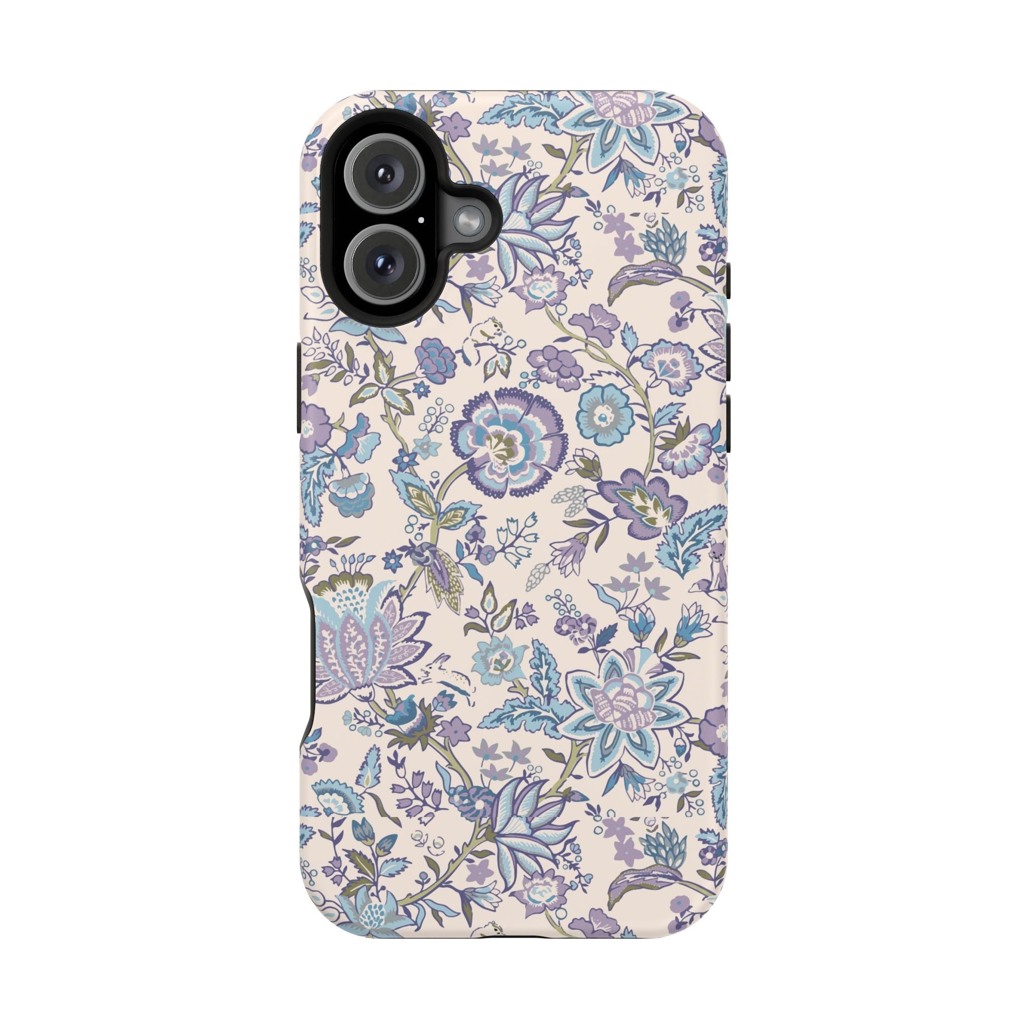 Blue CottageCore MagSafe iPhone case with whimsical floral design, cute phone cover, and floral iPhone protection.