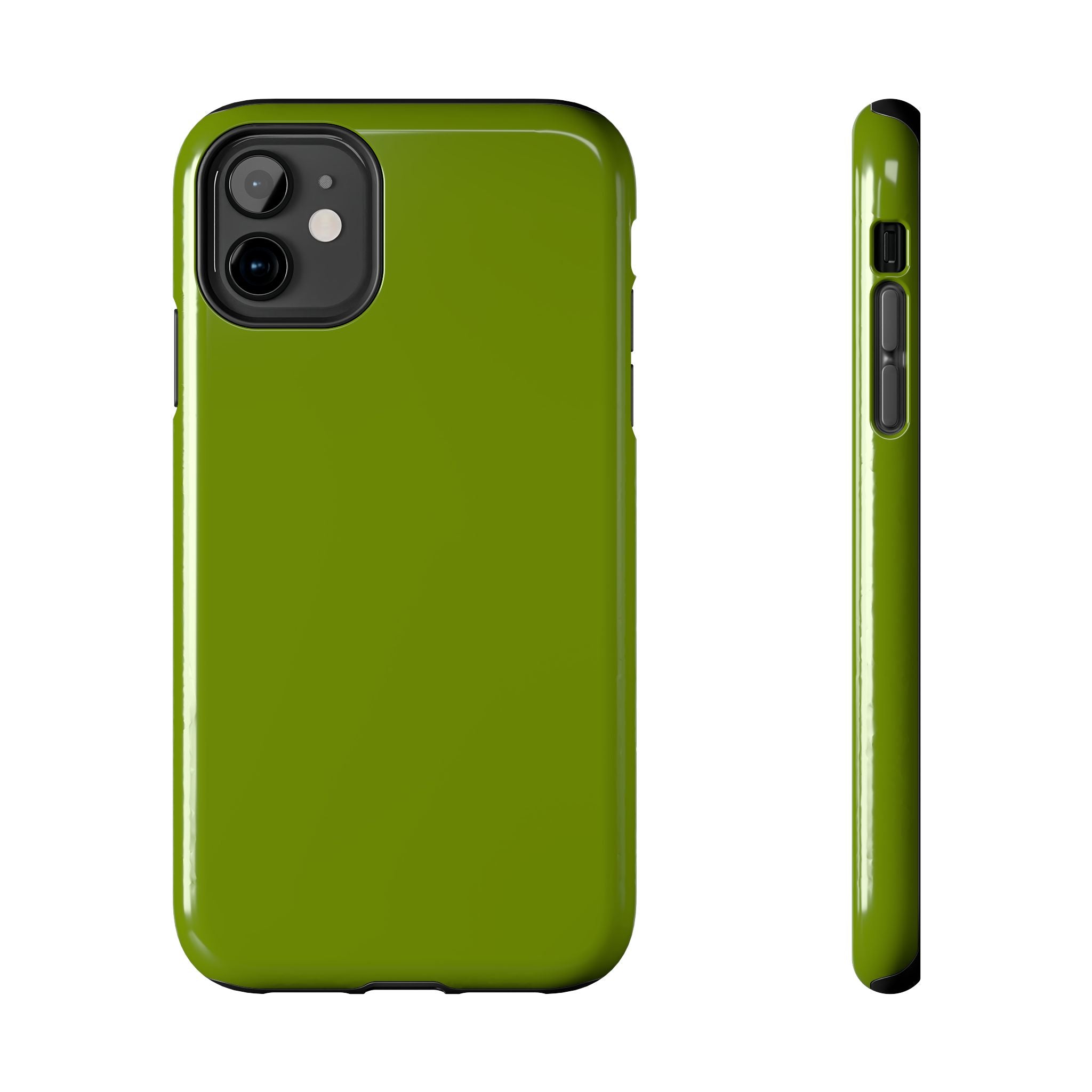 Solid green iPhone case featuring a cute design, offering protection against scratches. Ideal phone case for iPhone users.