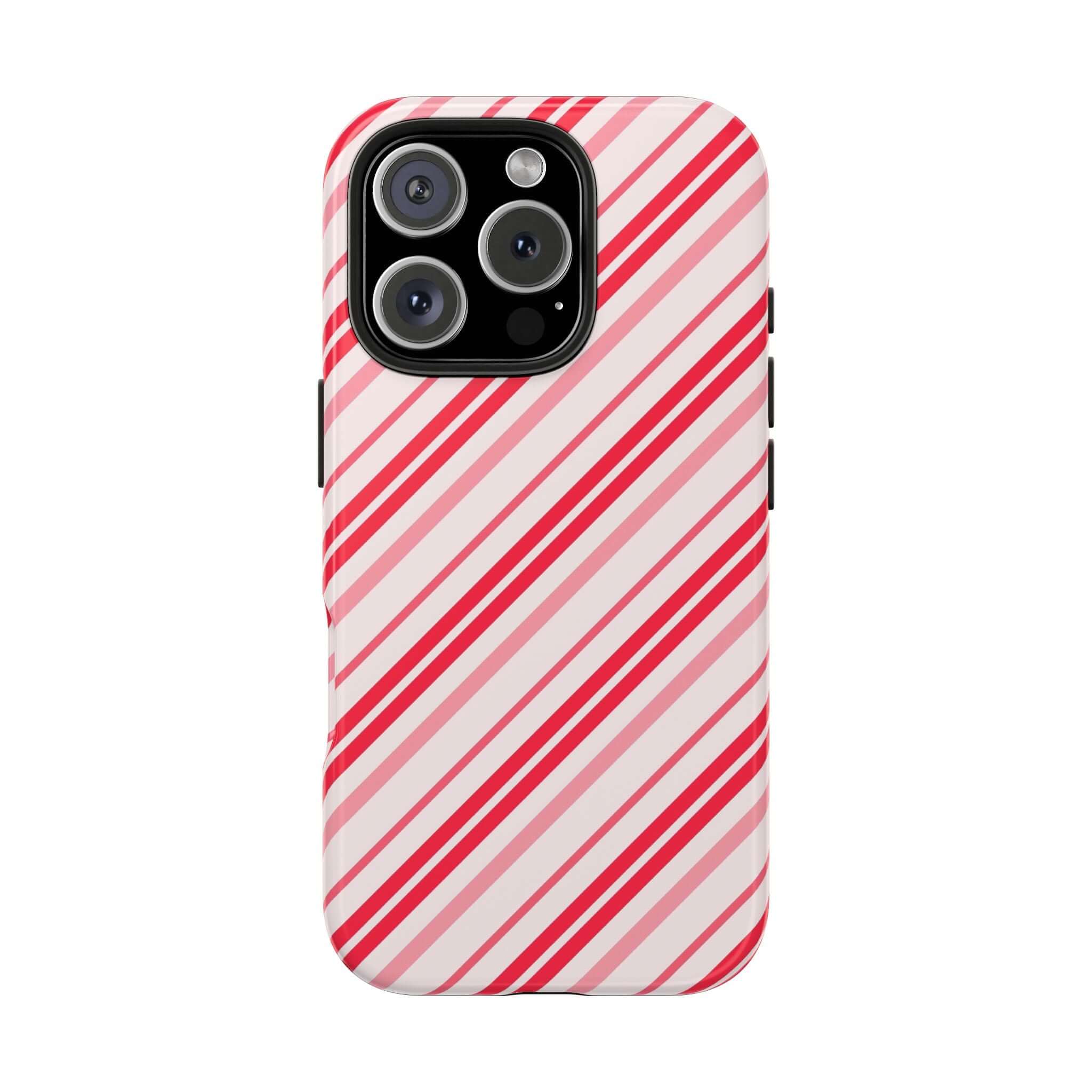 Candy Cane Cutie striped holiday iPhone case with red and white pattern, perfect for festive style and customization.