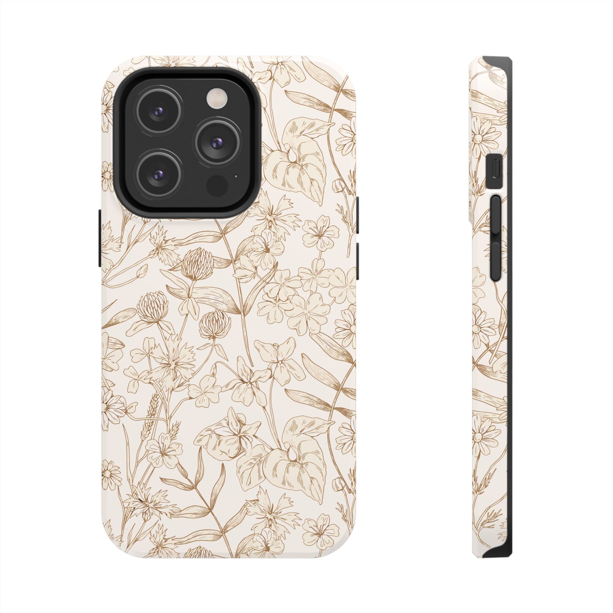 Beige Thyme tan garden design phone case for iPhone 16, cute nature-themed cover for smartphone protection.