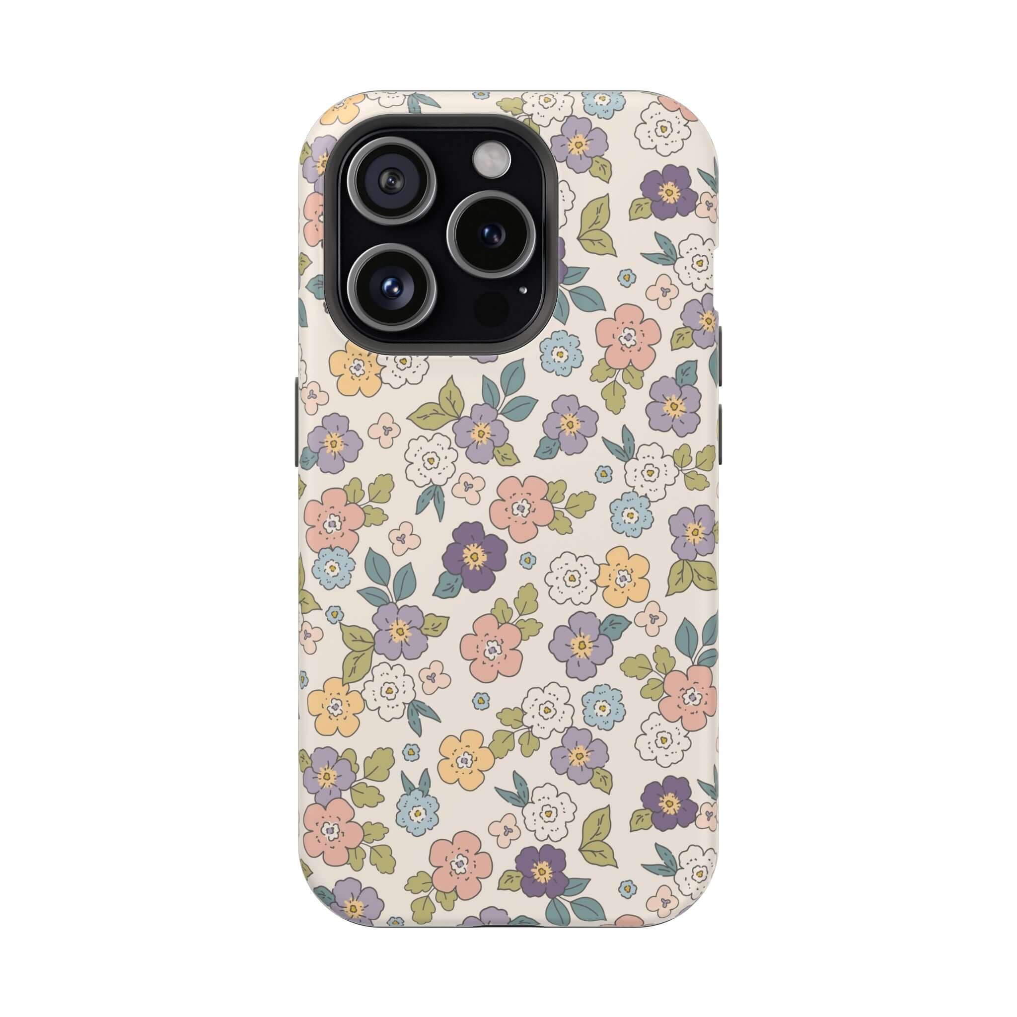 Colorful Ditsy Daisies iPhone case featuring a floral design, perfect for beachy vibes and stylish phone lovers.