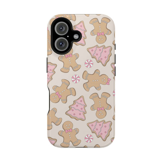 Gingerbread Girlie MagSafe case with cute gingerbread men, Christmas tree cookies, and candy design; a festive holiday phone cover.