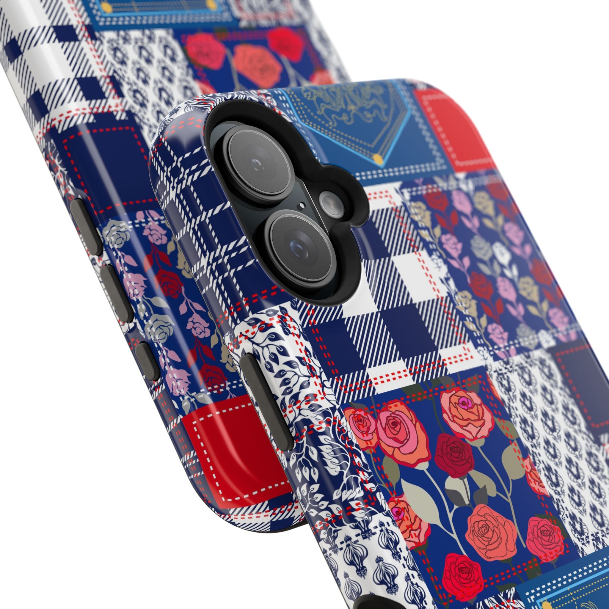 Crimson Bloom | Blue Patchwork Case