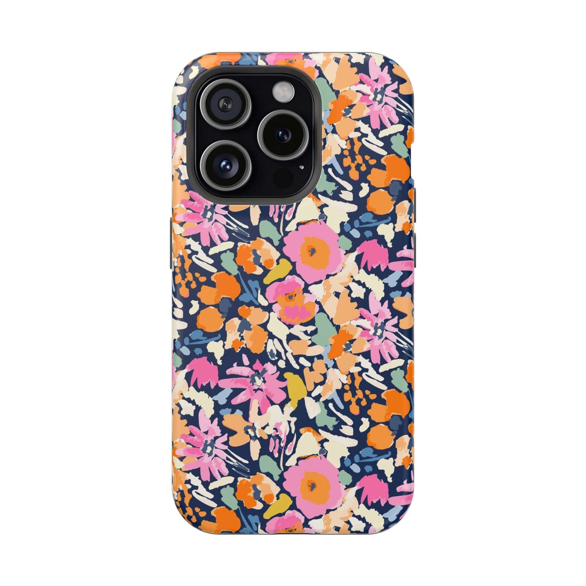 Cute MagSafe iPhone 16 case with colorful floral design, Botanic Burst cute protective phone case for iPhone.