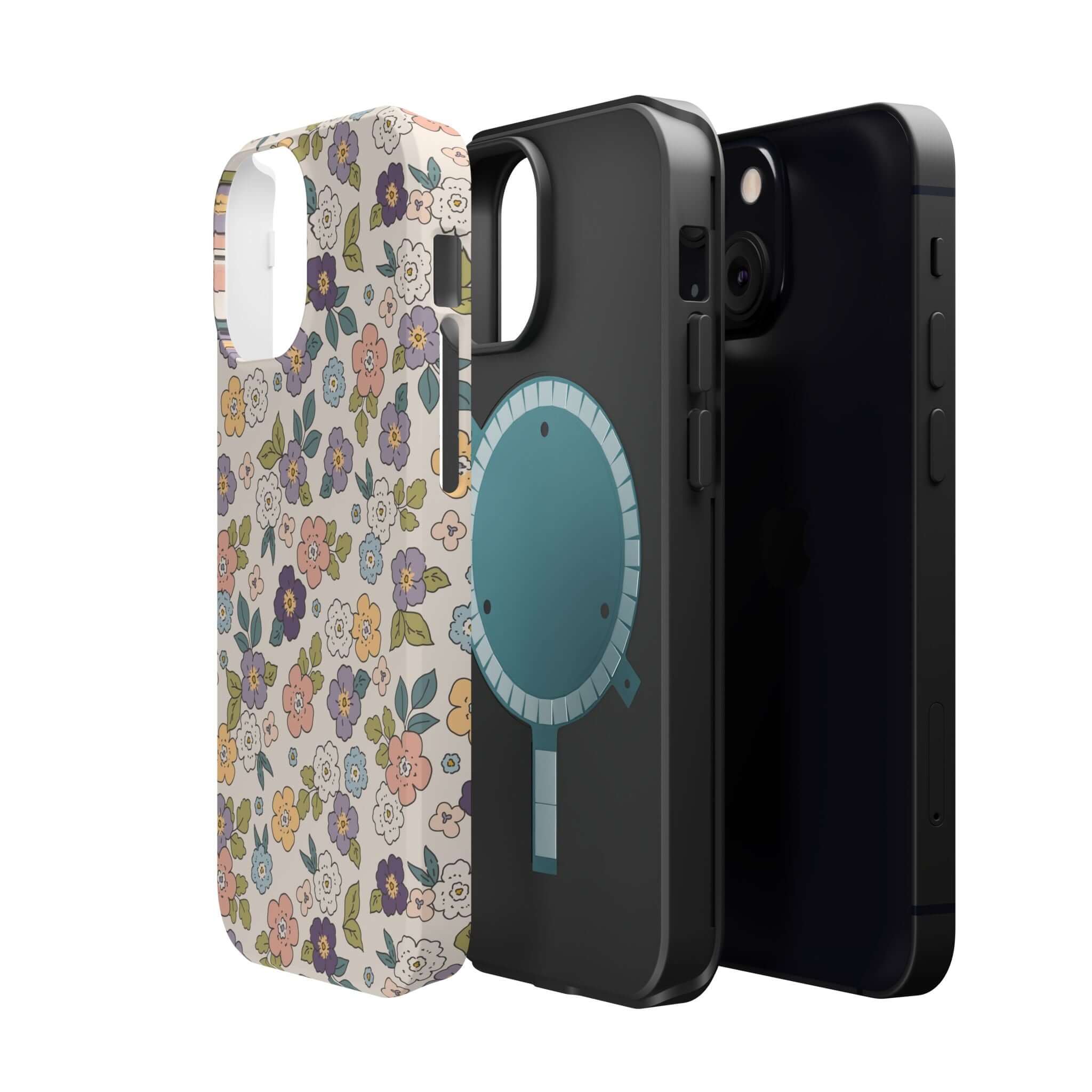 Colorful Ditsy Daisies iPhone case alongside unique designs, showcasing cute phone covers and stylish MagSafe compatibility.