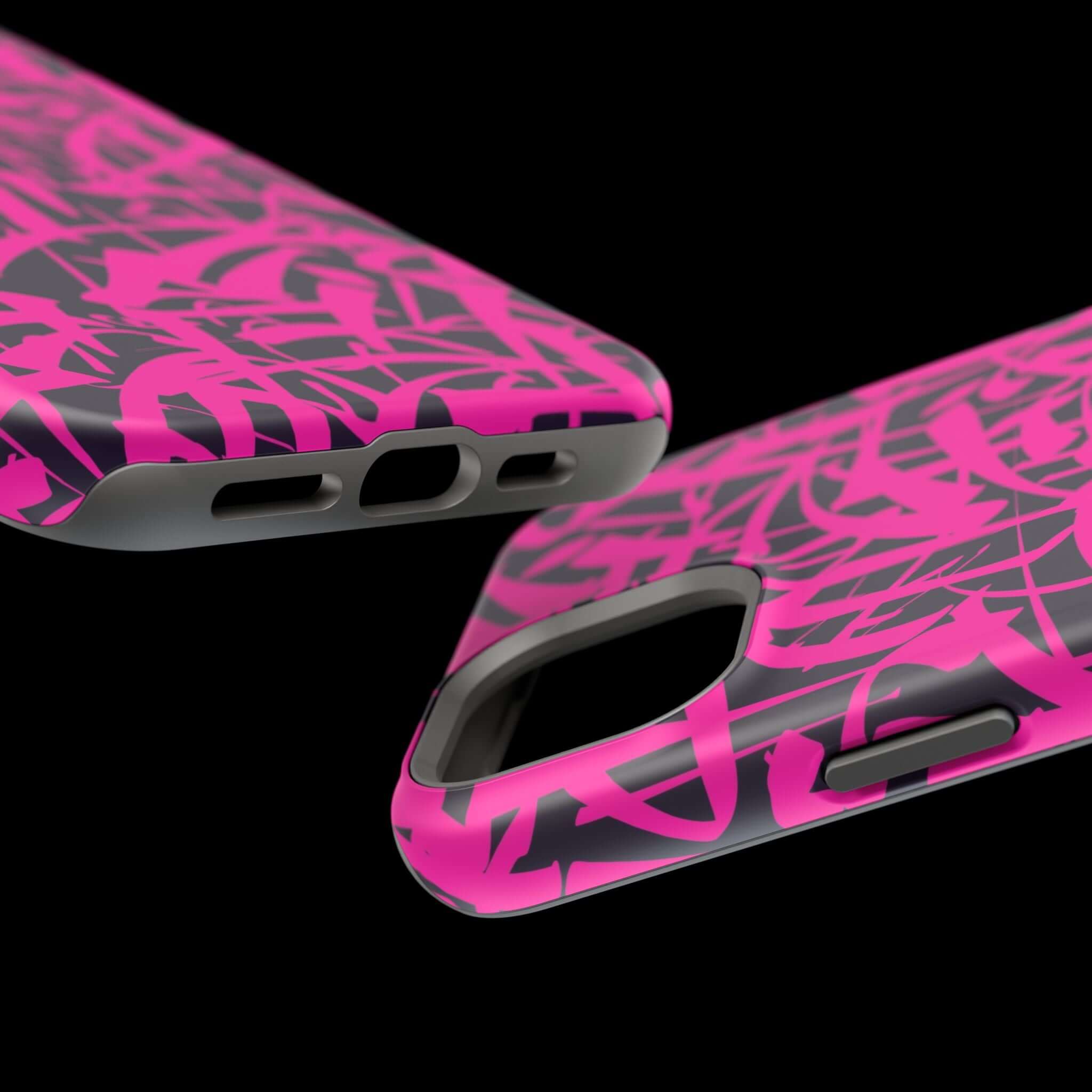 Close-up of the Midnight Pop Pink Art Case for iPhone showcasing its vibrant, cute design and protective features.