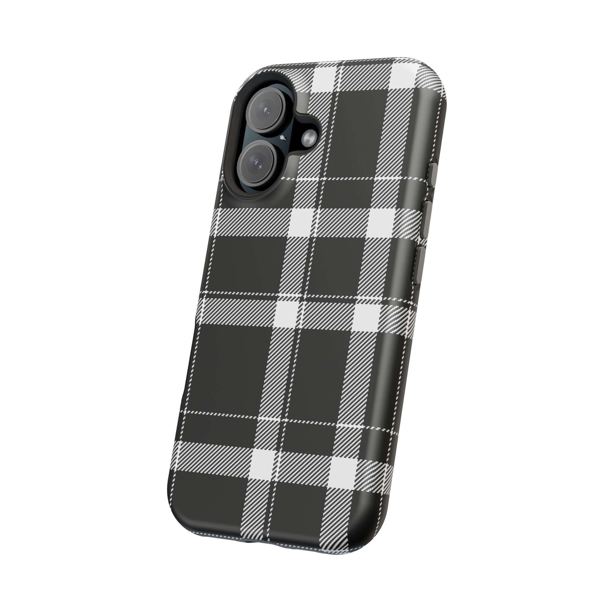 Cute black plaid phone cover for Apple iPhone, stylish protection for the fashion-forward individual.