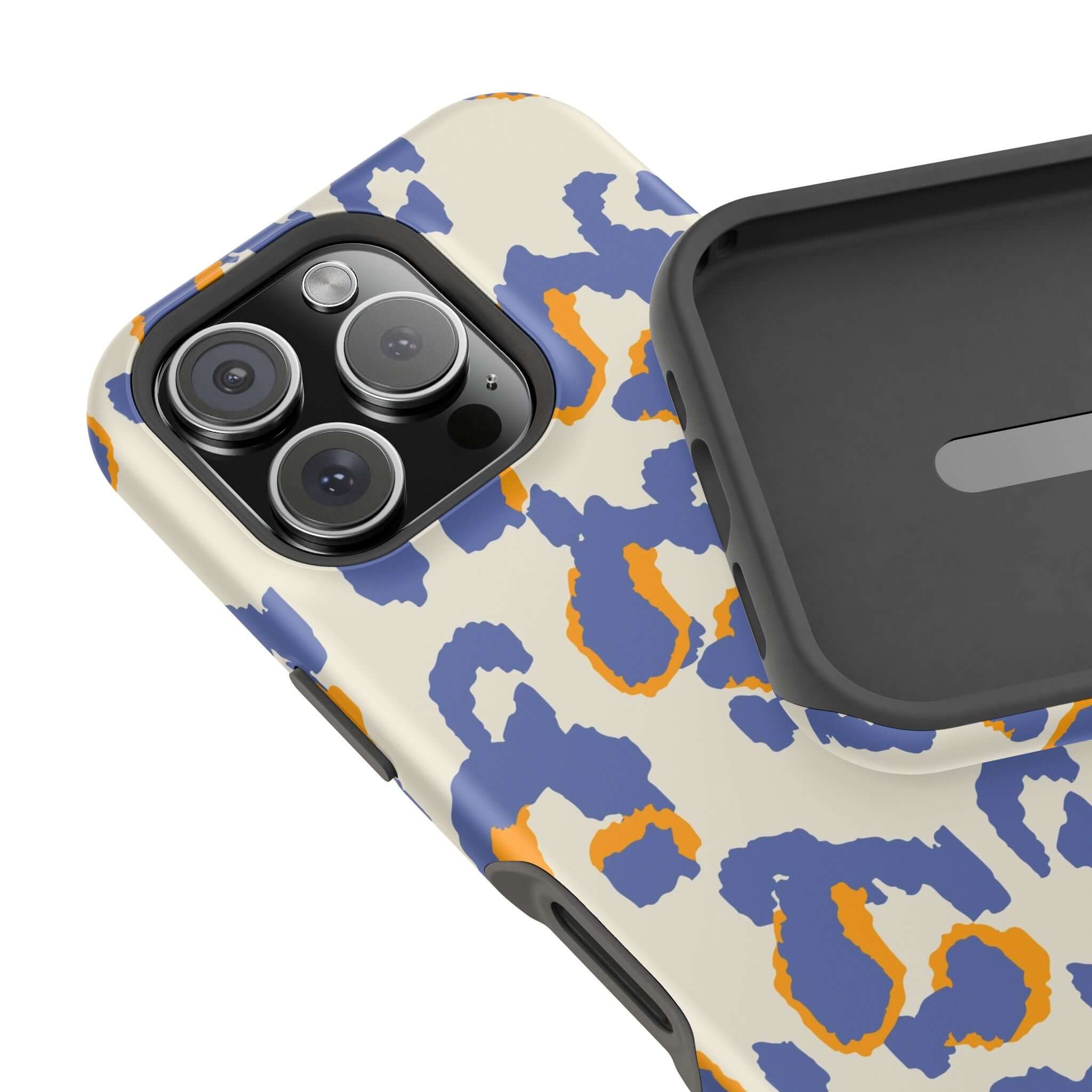 Blue leopard print Safari Blaze MagSafe case for iPhone, colorful and cute phone cover with abstract design.