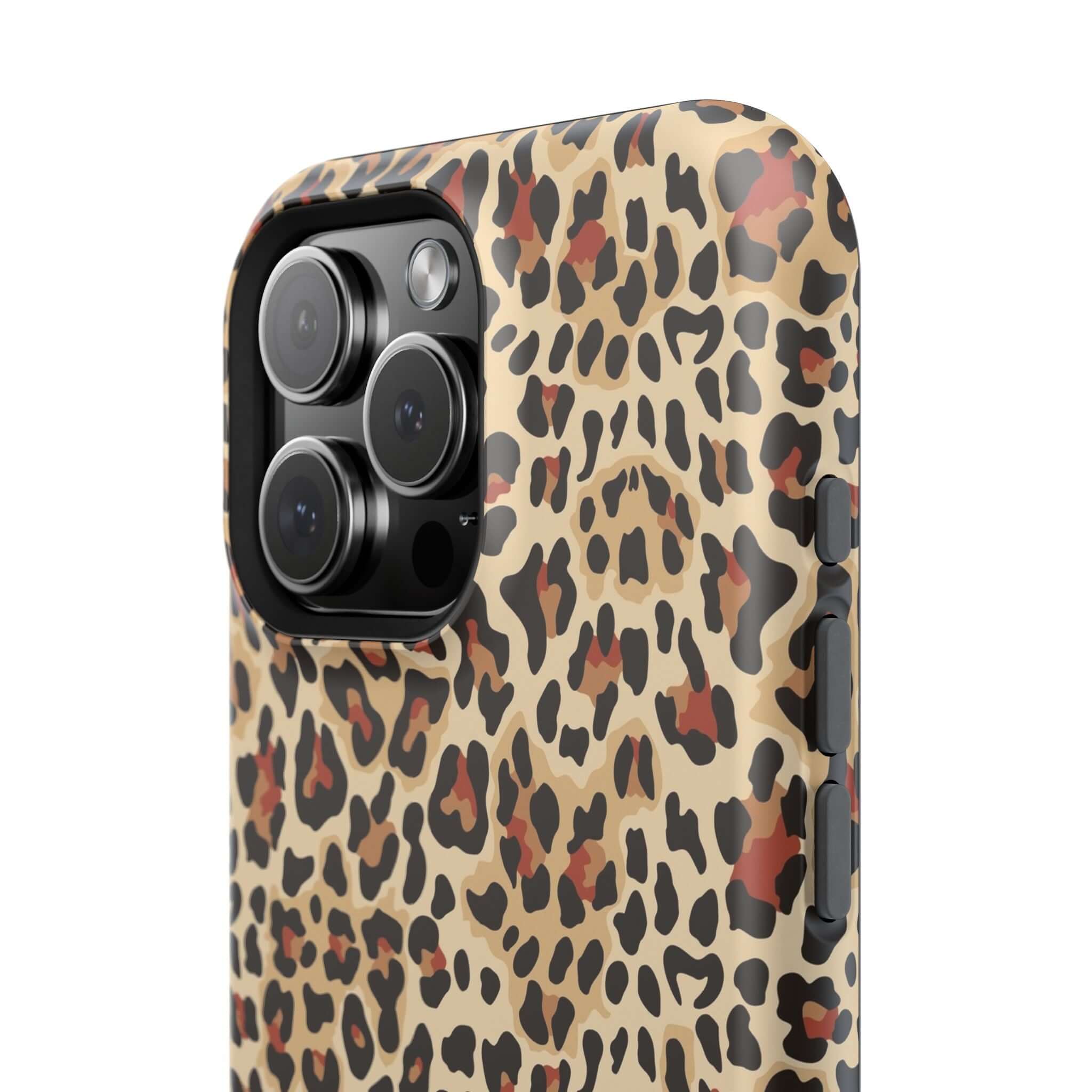 Leopard print iPhone case with MagSafe design, offering colorful and abstract style while providing reliable protection.