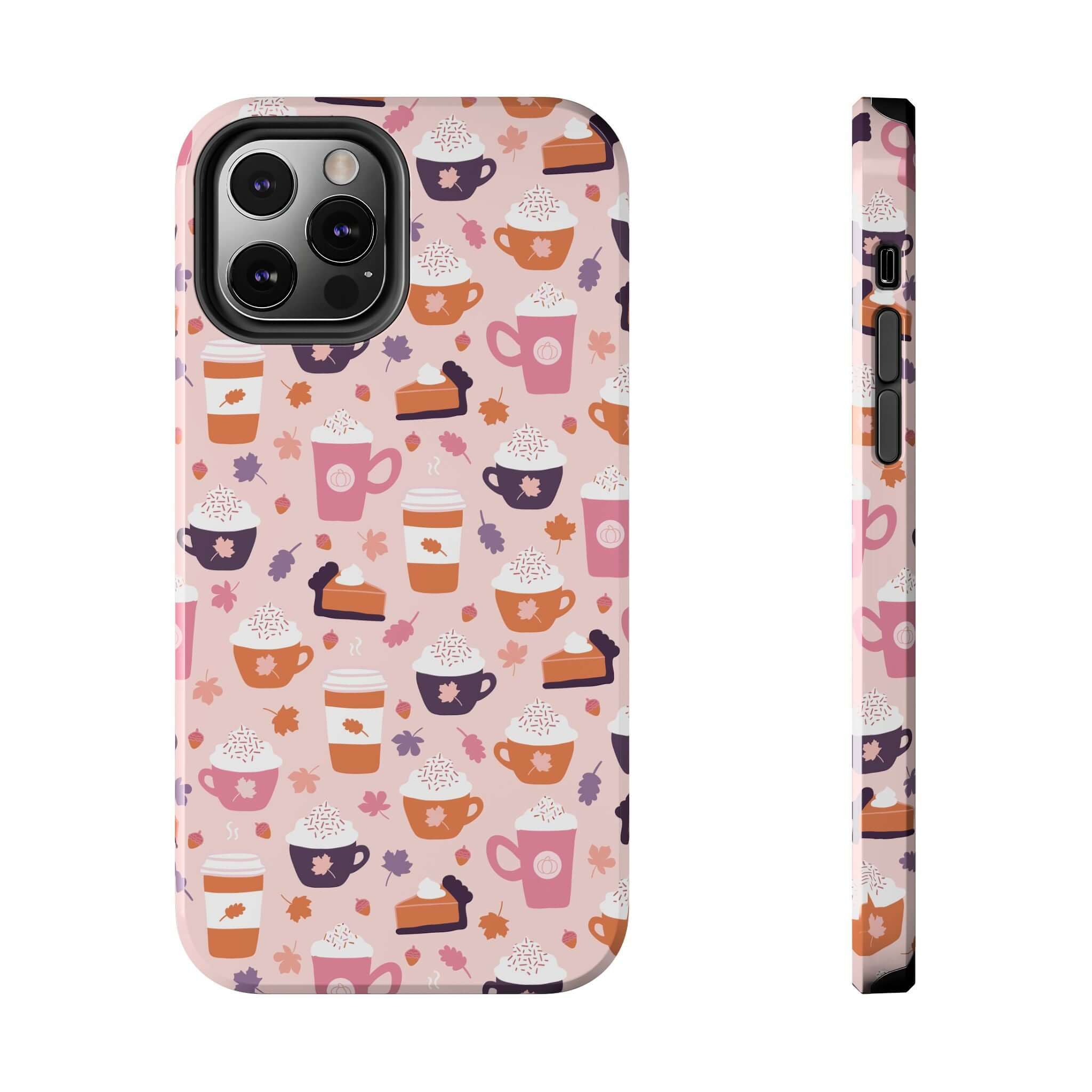 Cute PSL Vibes iPhone case featuring fall drinks and pumpkin spice design, perfect for iPhone 15. Durable and stylish phone case.