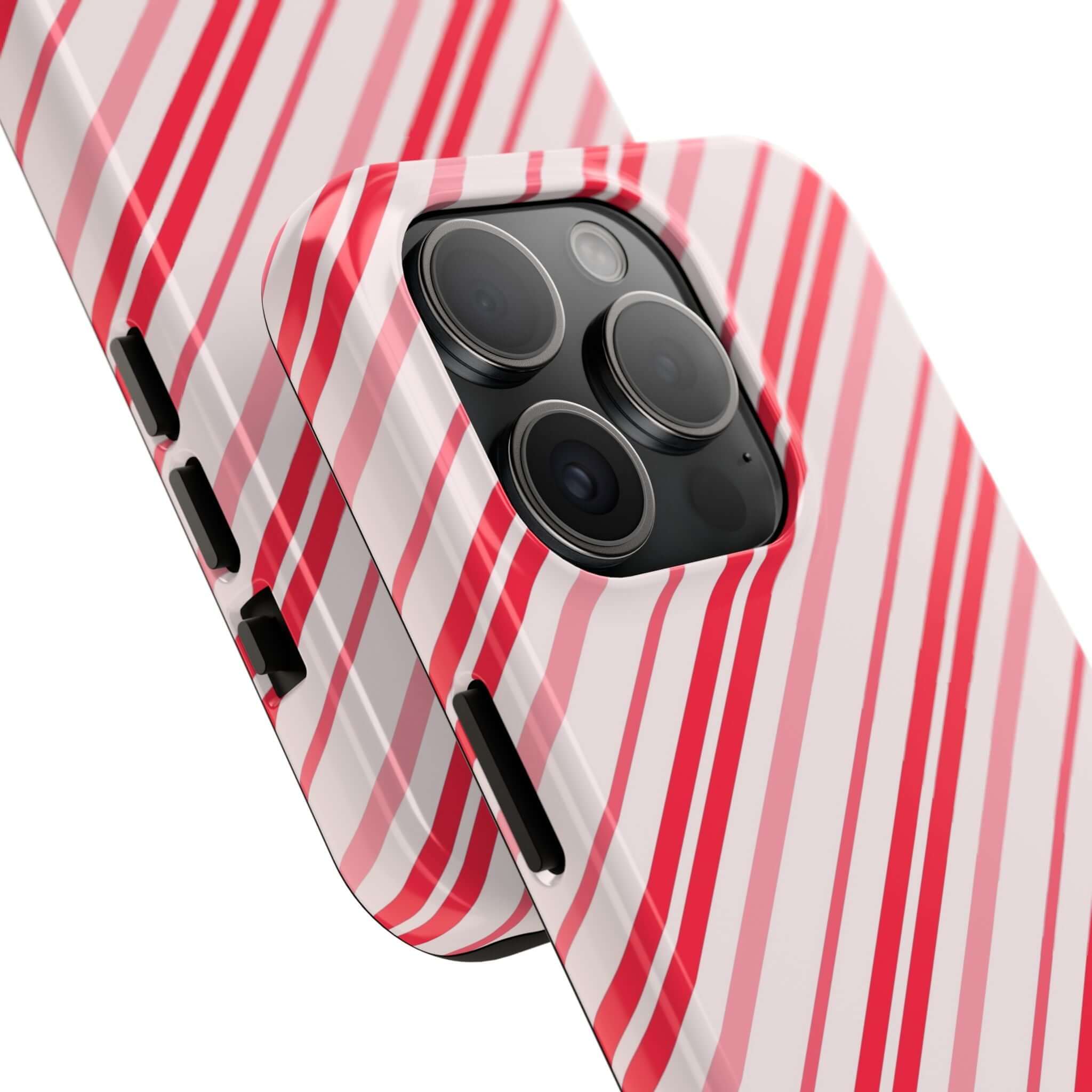 Candy Cane Cutie striped holiday phone case with red and white pattern, perfect cute iPhone case design for festive customization.