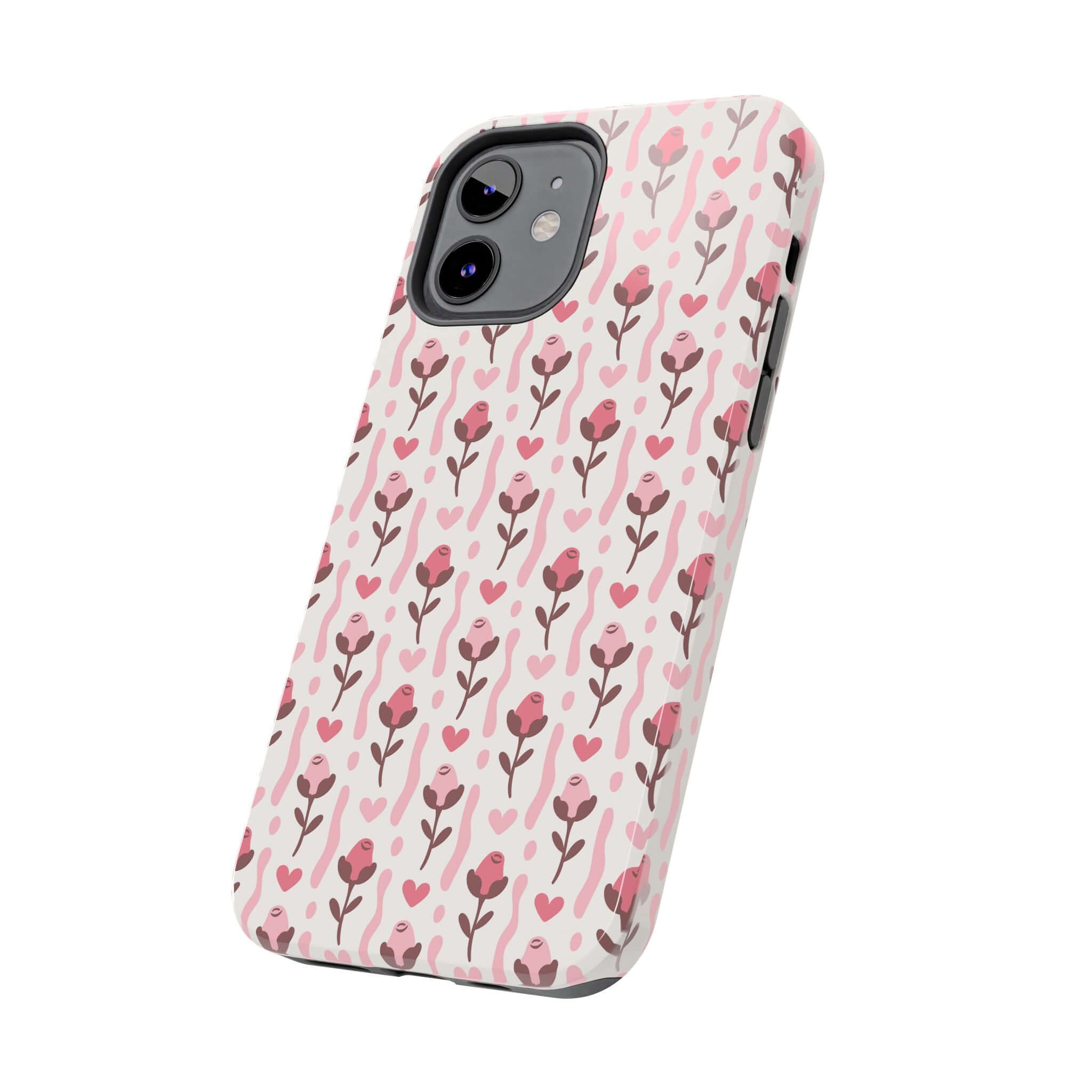 Cute custom iPhone case with red rose design on white background, perfect phone cover for iPhone, free shipping available.