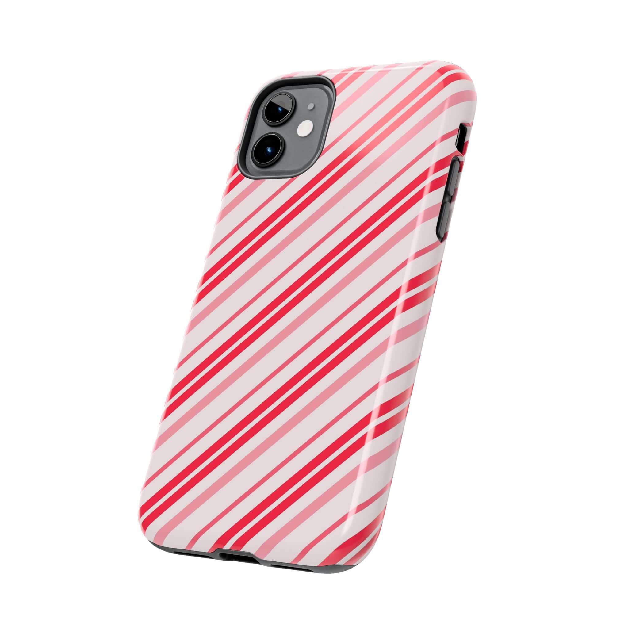 Candy Cane Cutie striped holiday phone case for iPhone with red and white design, perfect for festive style and personalization.