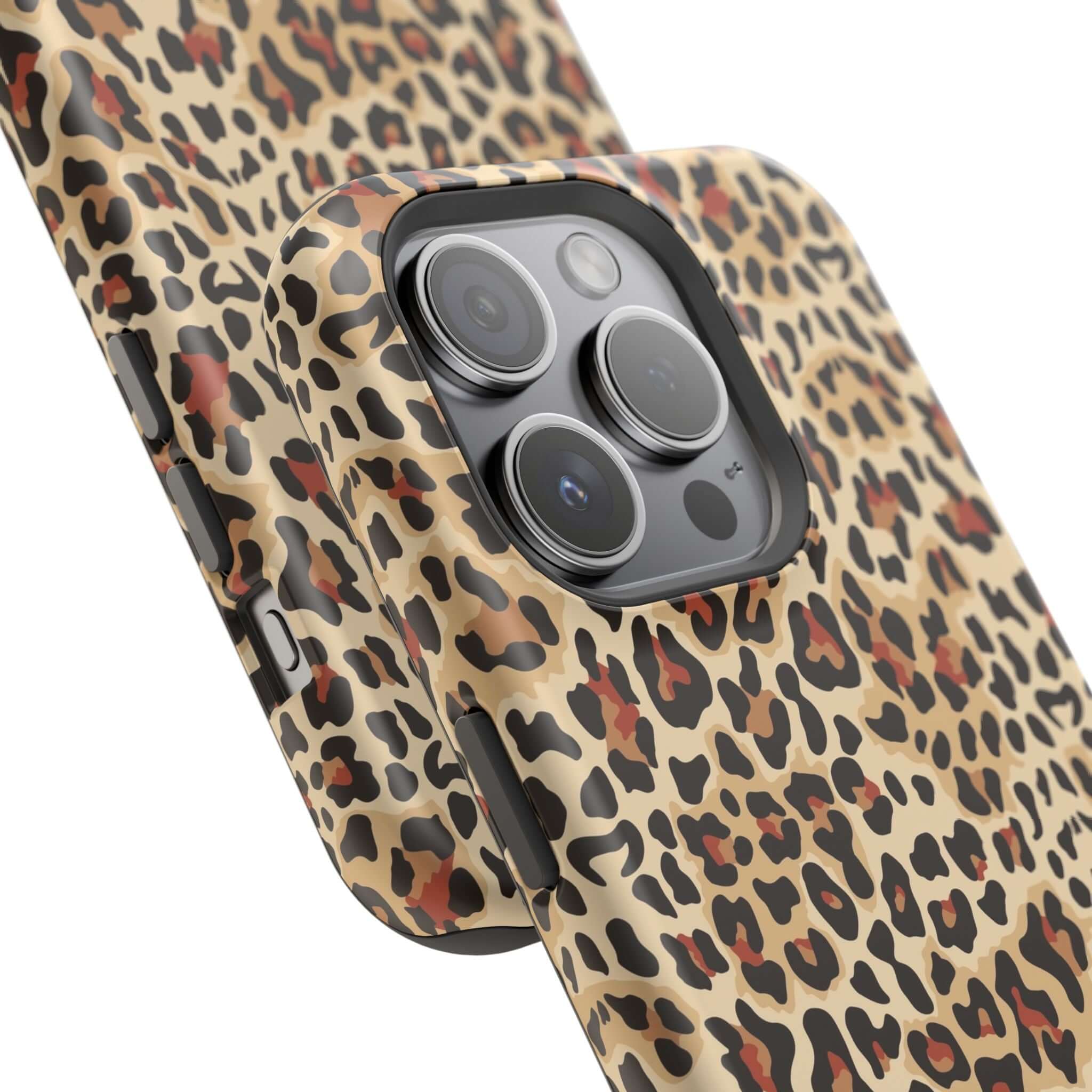 Leopard print iPhone case with MagSafe design, offering colorful, cute, and abstract style along with reliable phone protection.