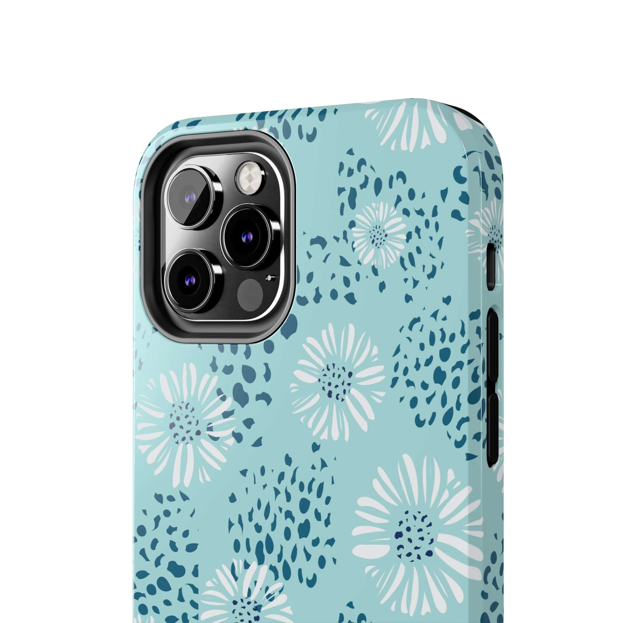 Coastal Aesthetics Floral Beach teal phone case for iPhone 14 Pro Max with cute floral design and protective finish