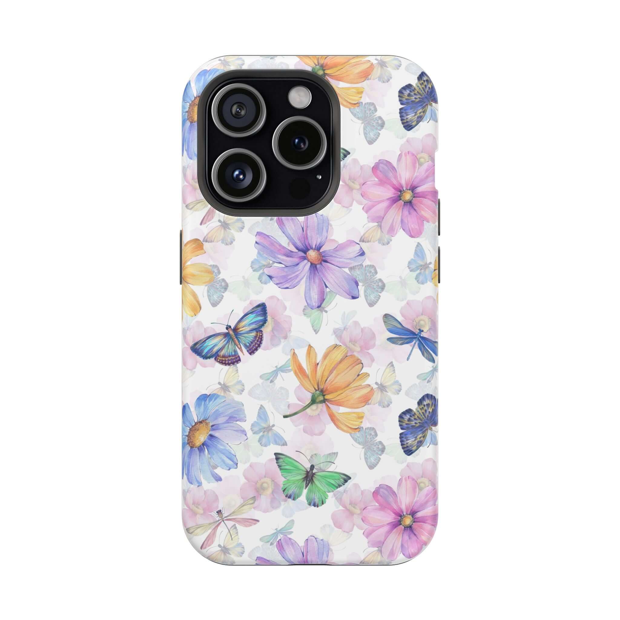 Cute MagSafe iPhone 16 case with watercolor butterfly design, Fluttering Blooms protective phone case, whimsical and stylish protection.