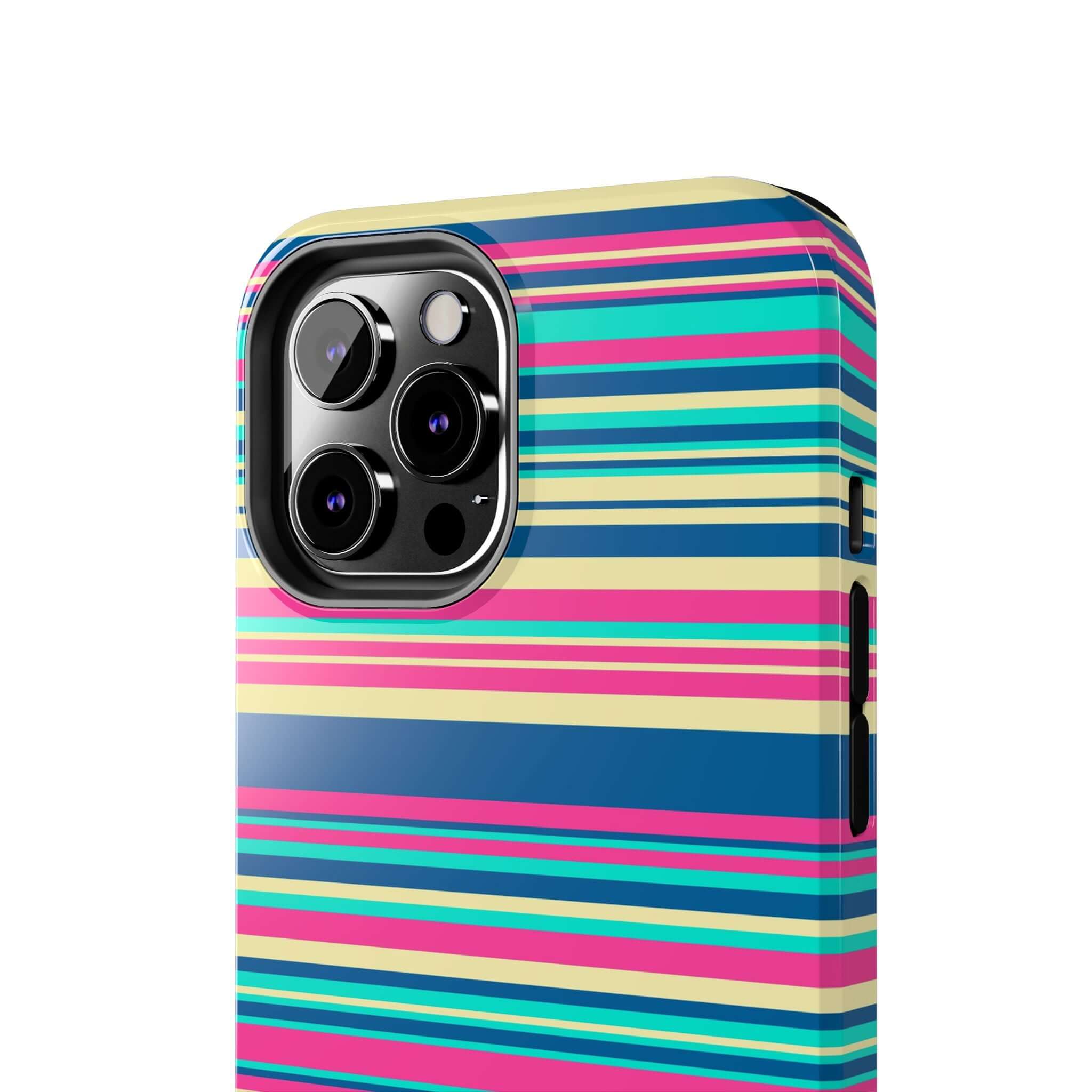 Colorful striped iPhone case for iPhone 14 and iPhone 15 with cute design for phone protection and stylish look