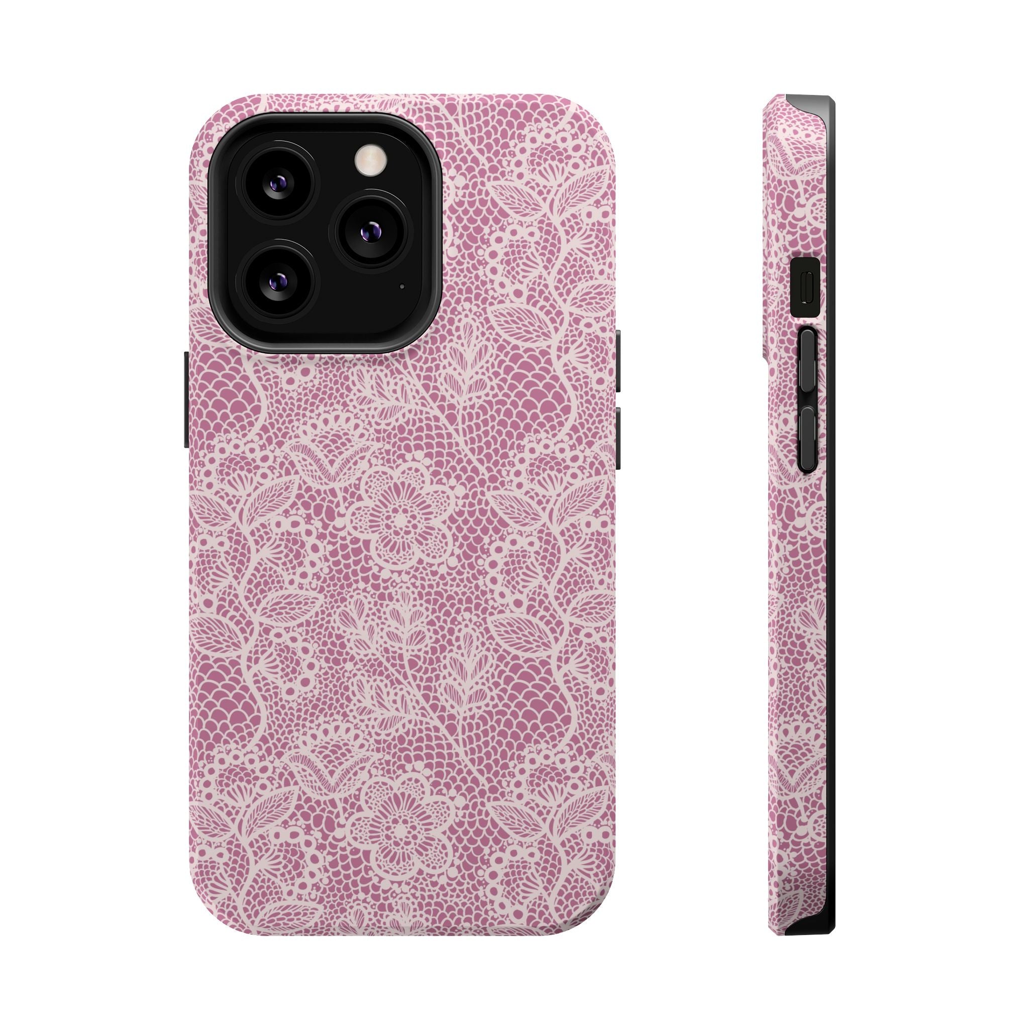 Pink Lace MagSafe iPhone Case with Floral Design, Cute Phone Cover, Adds Country Charm and Protection