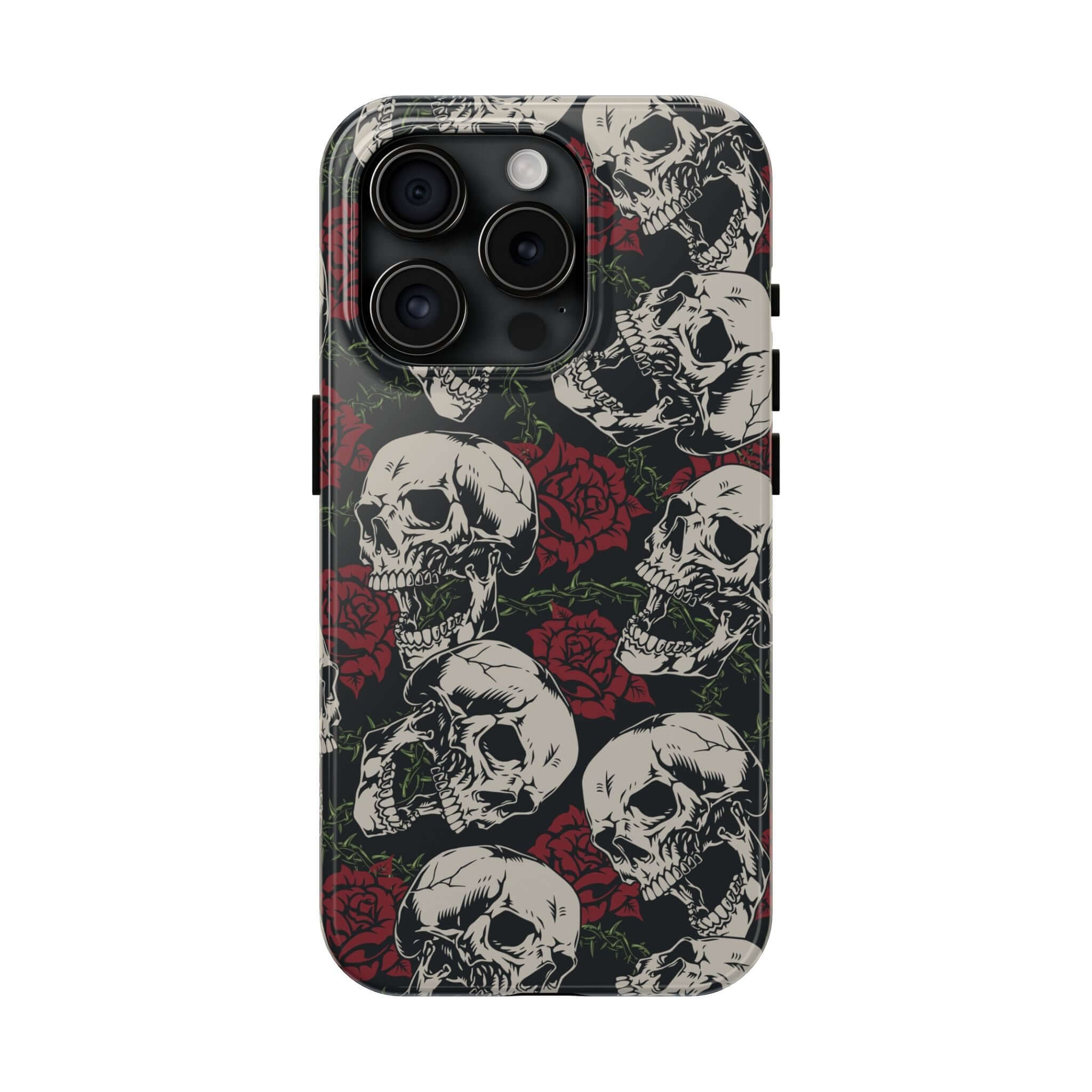 Baddie Girl Vibes Skull Rose Case for iPhone 16 with MagSafe, featuring rebellious biker skull and rose design for a cute protective phone case