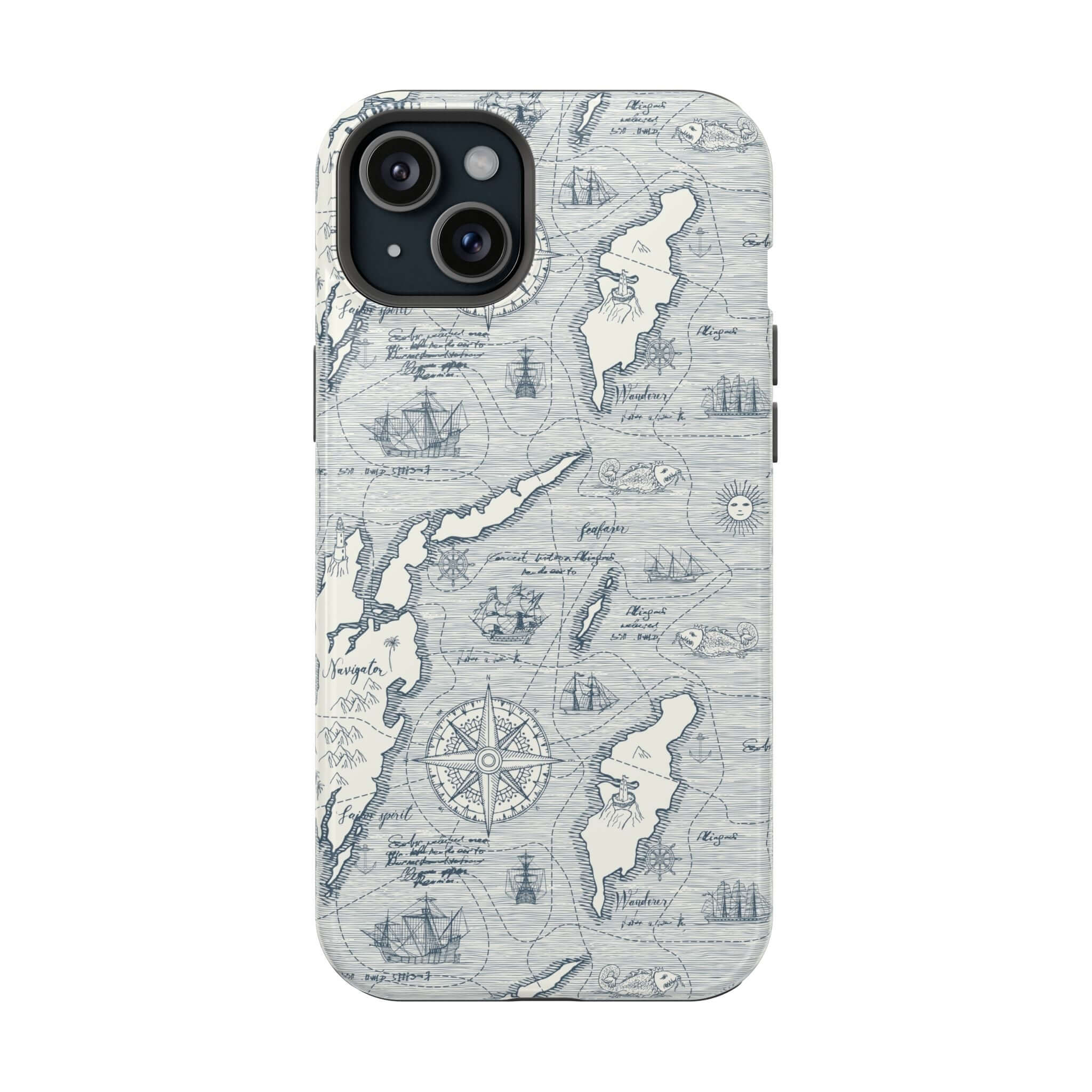 Teal Pirates Passageway Nautical Map Case for iPhone 14 Pro Max showcasing vintage maritime design