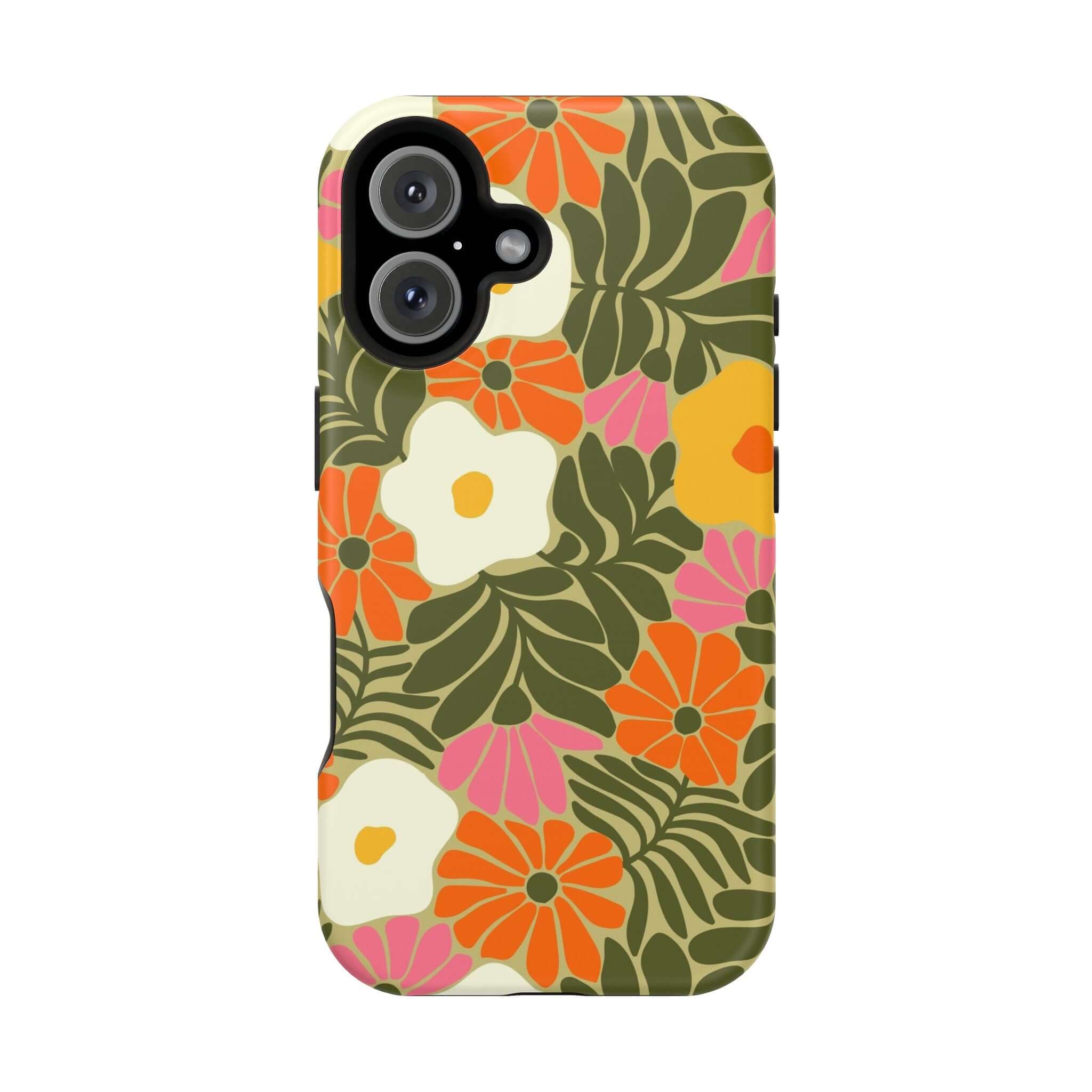 Retro floral phone case featuring vibrant tropical colors, perfect cute phone cover for Apple iPhone.