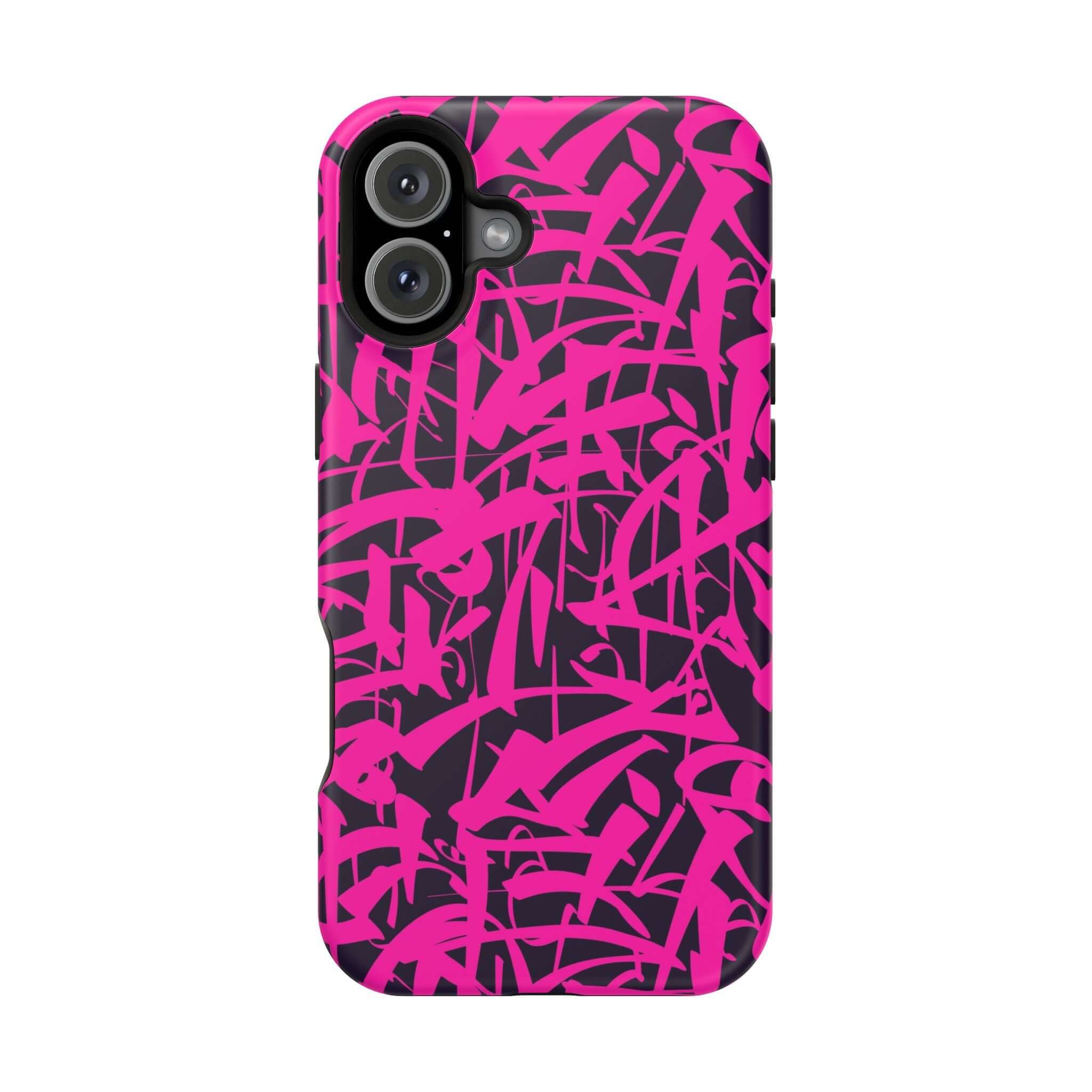 Cute pink art phone case for iPhone featuring vibrant, graffiti-style design, perfect for personalizing your device.