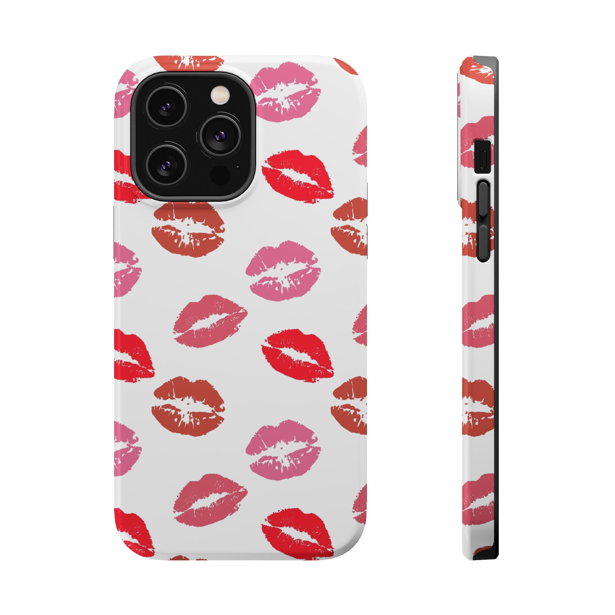 Cute iPhone case with colorful lipstick kisses, a flirty and fun phone cover.