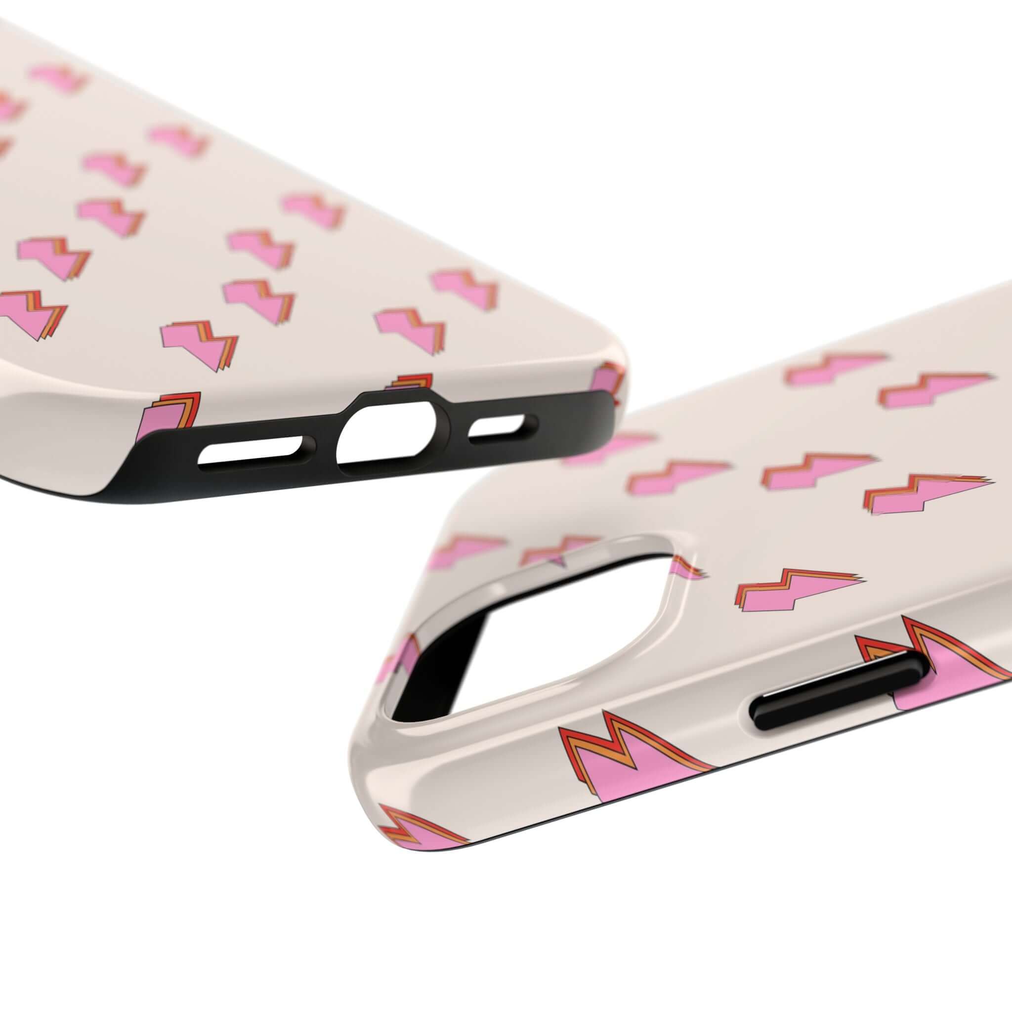 Electric Vibes Lighting Bolt Case - Cute iPhone Case with Pink Bolts Design for iPhone 14 and 15, Free Shipping