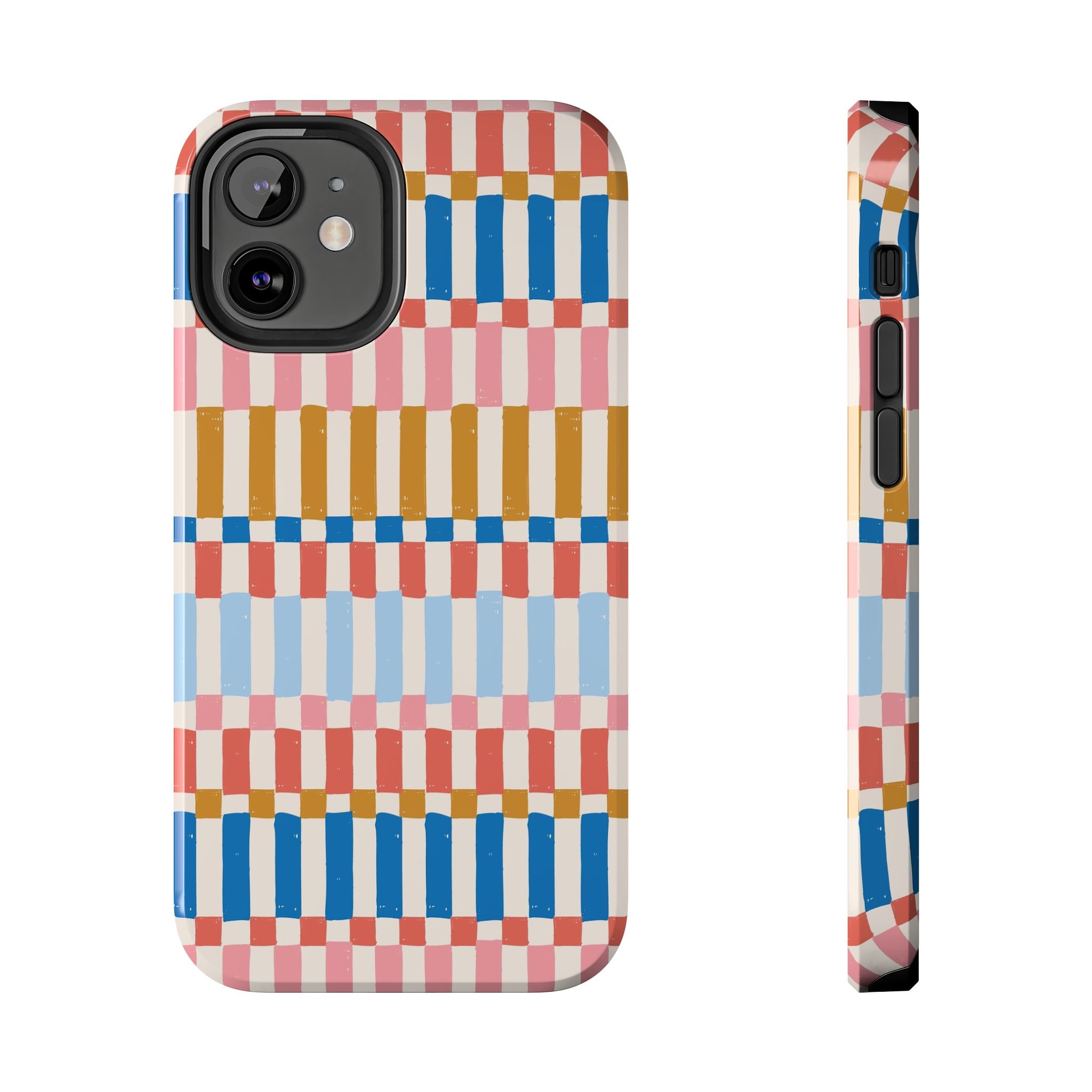 Colorwave Stripes vintage phone case with vibrant stripes, perfect for protecting your iPhone and showcasing your colorful style.