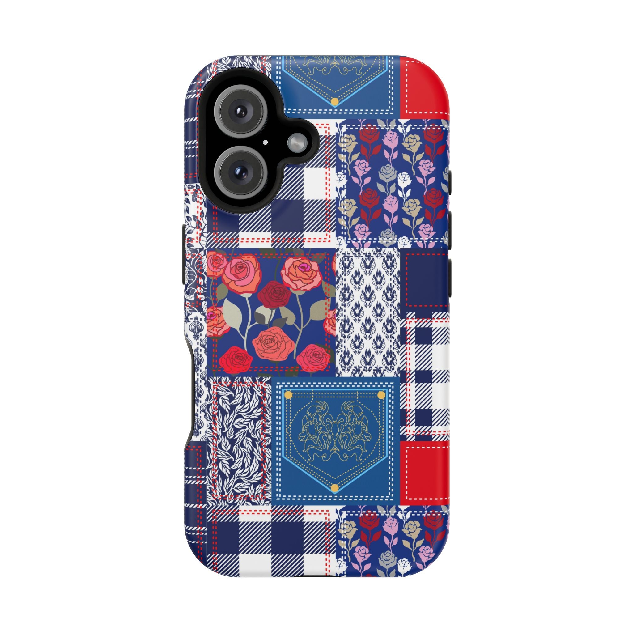 Crimson Bloom | Blue Patchwork Case