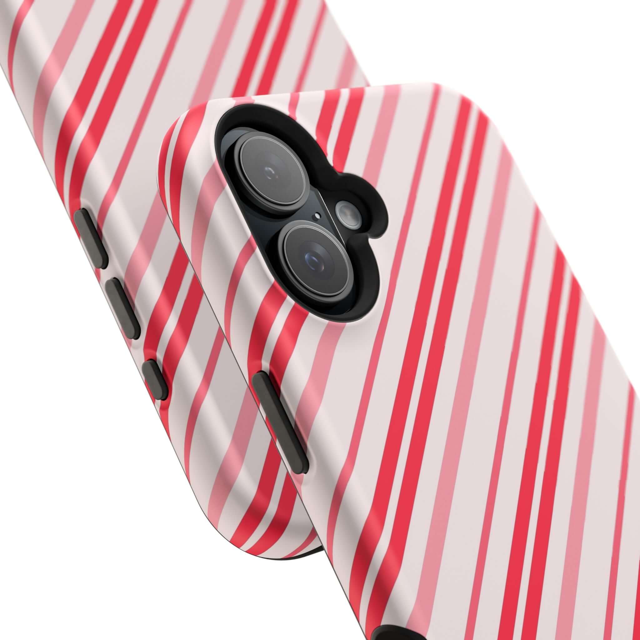 Candy Cane Cutie MagSafe Case with festive red and white stripes, perfect for holiday cheer. Christmas phone cover with MagSafe tech.