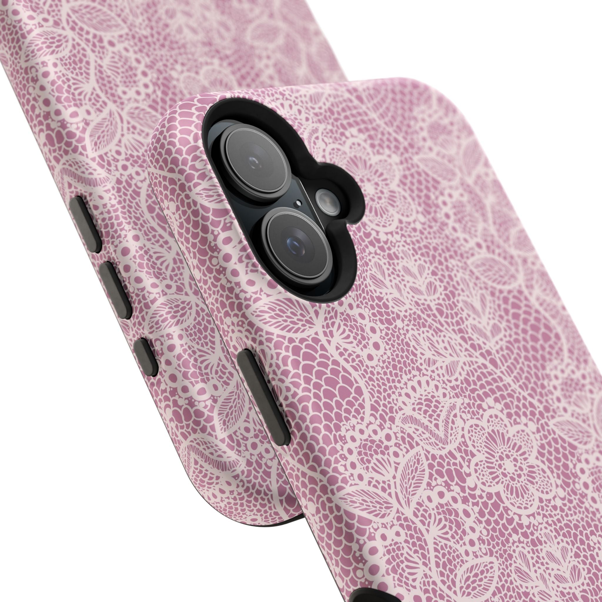 Pink Lace MagSafe iPhone Case with Floral Design, Cute Phone Cover Adding Country Charm and Protection