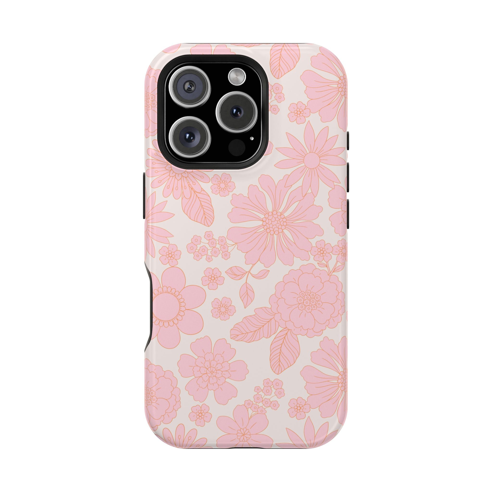 Pink floral iPhone 16 MagSafe case, Charming Petals design, cute phone cover with cottagecore aesthetic.