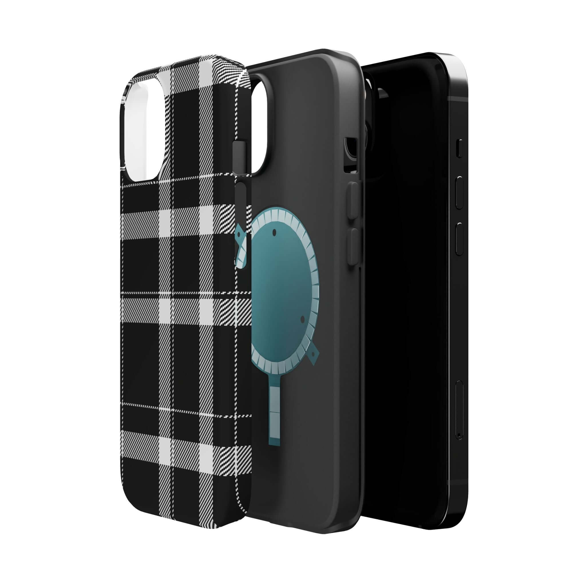 Stylish black plaid phone case for Apple iPhone, offering a cute design with added protection for your device.