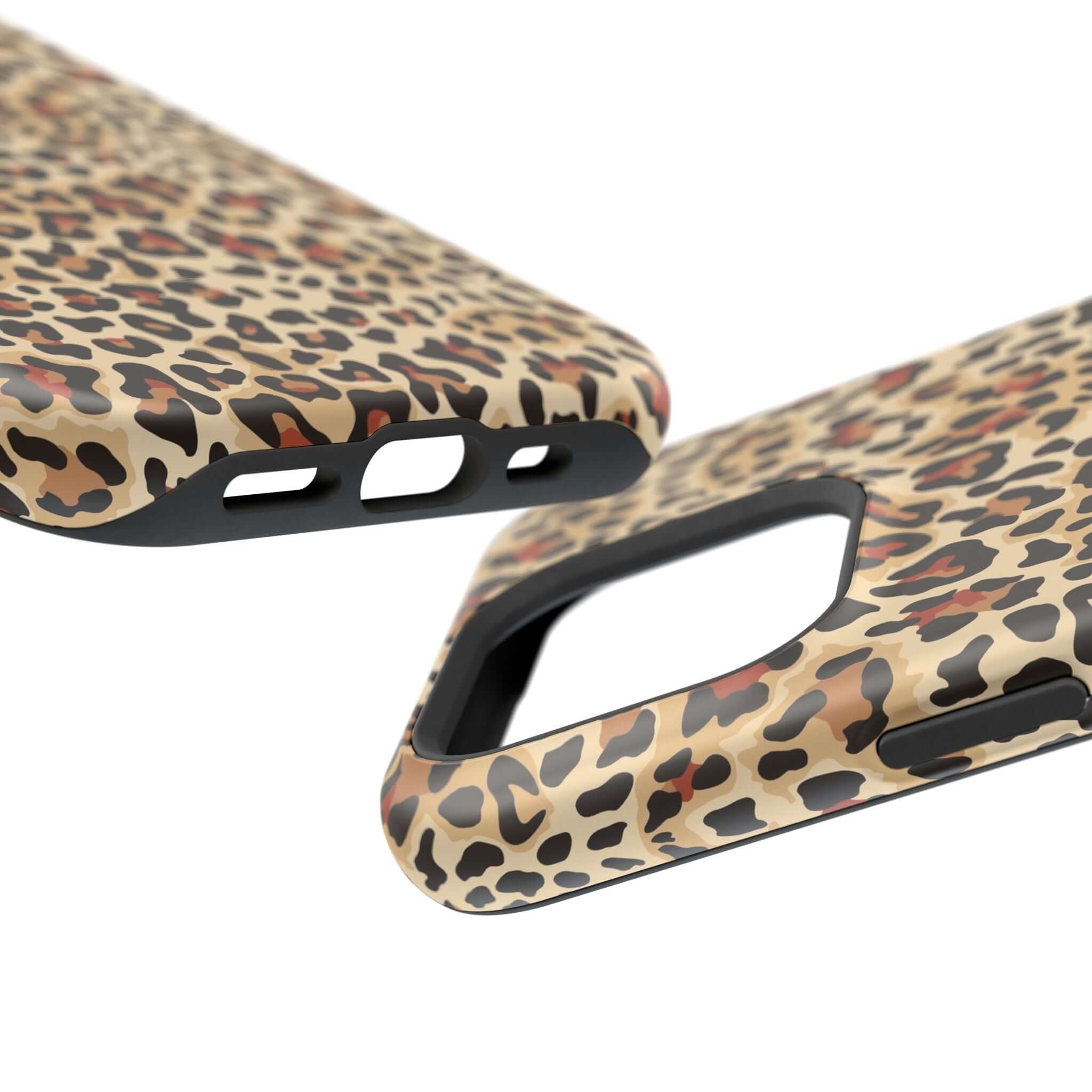 Colorful leopard print iPhone case, cute and abstract design, MagSafe compatible for stylish and reliable protection.