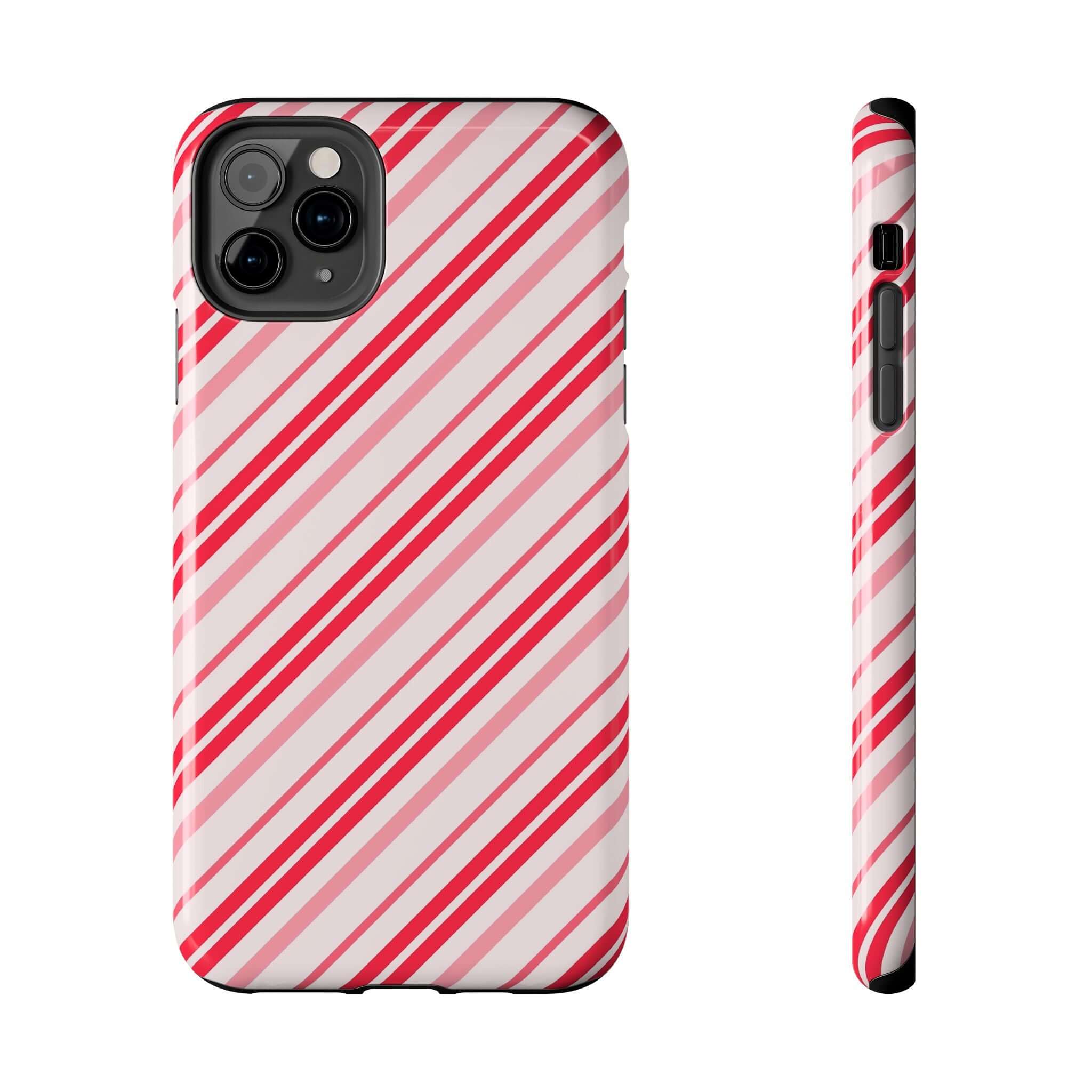 Candy Cane Cutie iPhone case with red and white stripes, festive holiday design, perfect custom phone case gift idea.