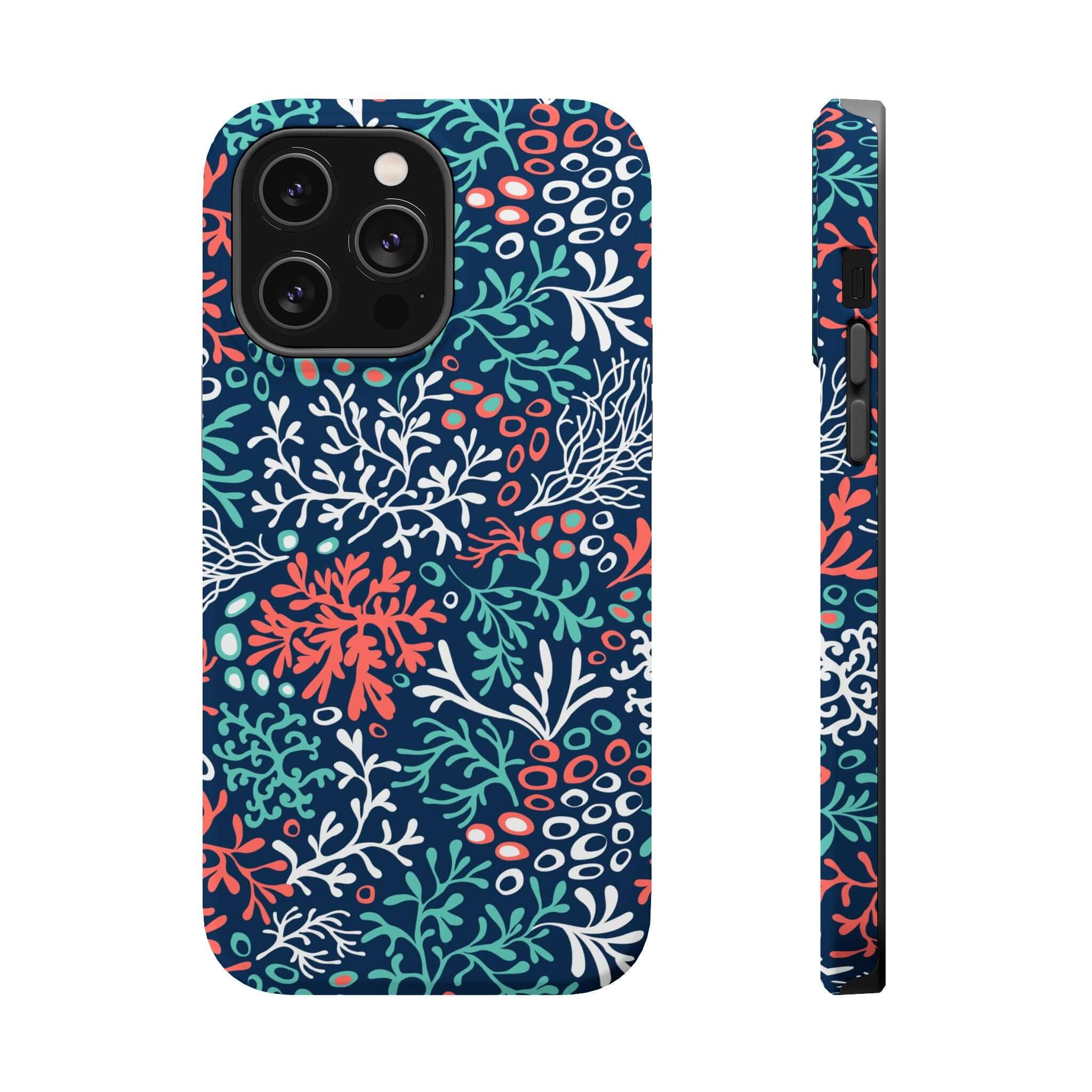 Cute iPhone 16 case with colorful coral reef design, perfect for beach lovers and device protection.