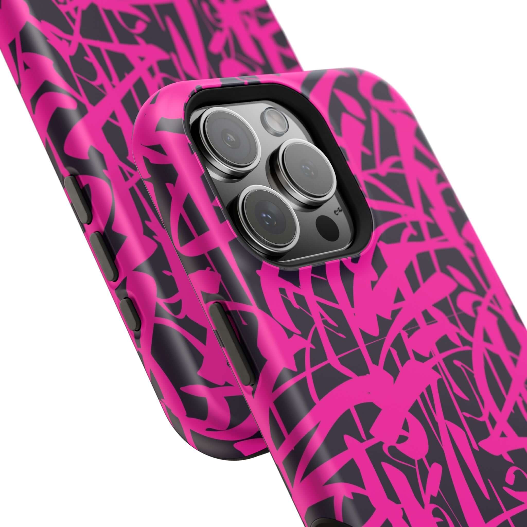 Close-up of the Midnight Pop Pink Art Case, showcasing its colorful design and stylish protection for iPhones.