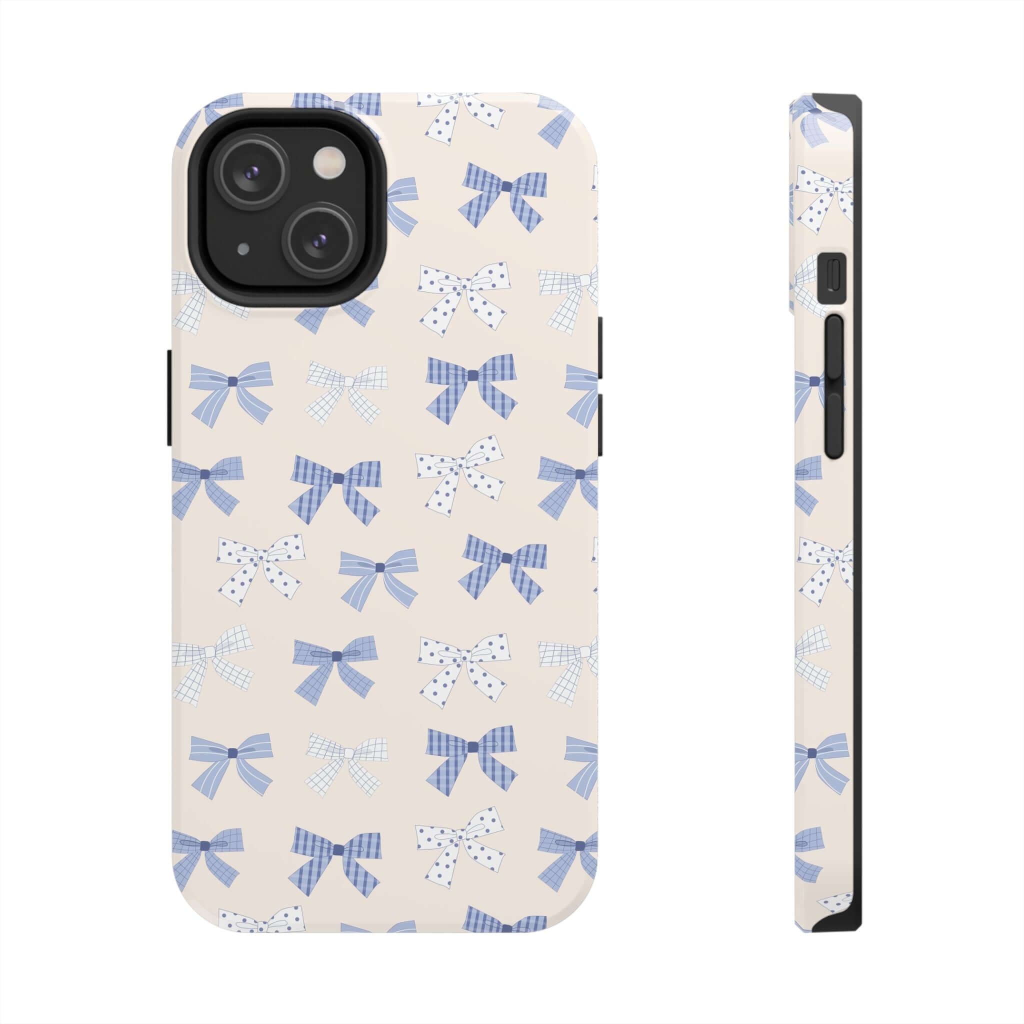 Cute phone case with blue bows design for iPhone 16, ideal for the bride-to-be to protect and style her phone.