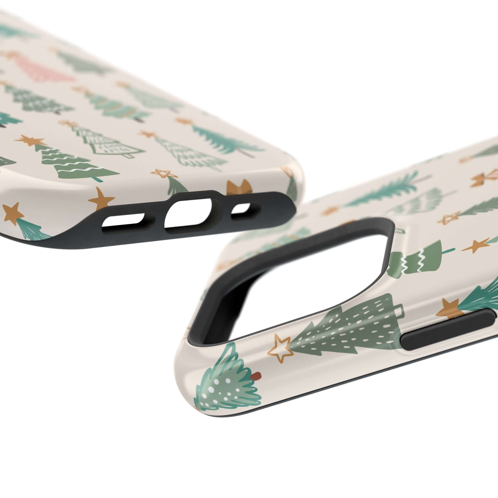 Festive Xmas phone case with Christmas tree design, featuring MagSafe technology for holiday protection and style.