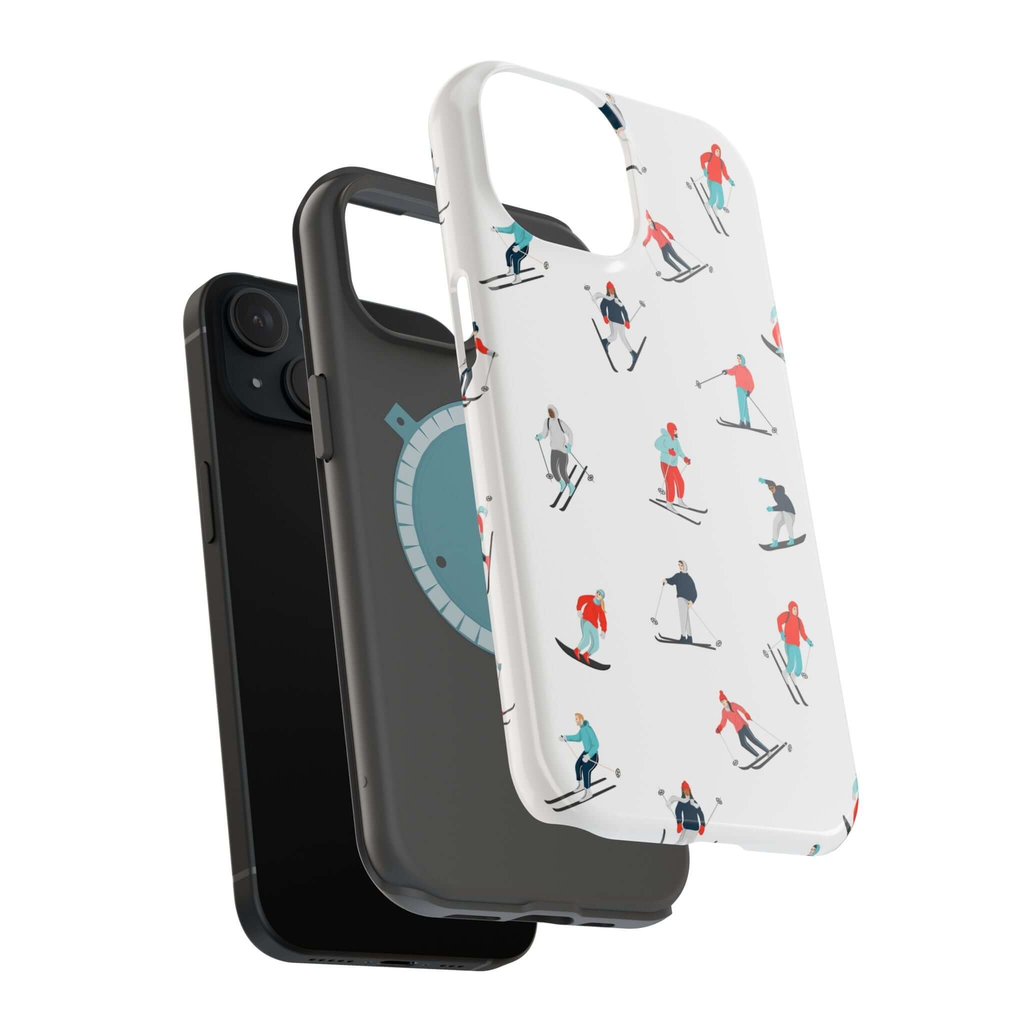 Cute Phone Cover featuring a skiing design, perfect for winter sports lovers and MagSafe compatible for iPhone.