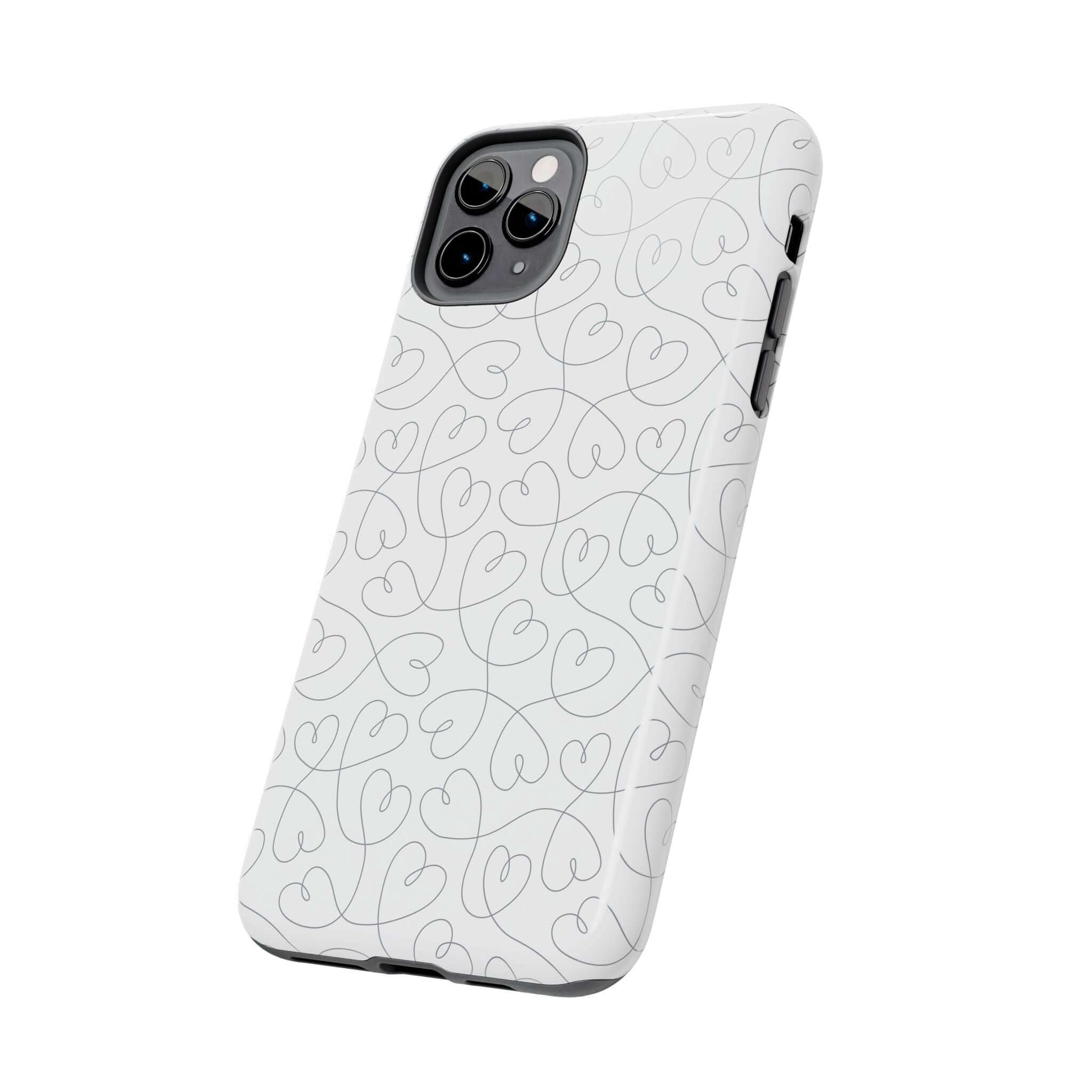 Silver Hearts Romance phone case with abstract heart design for iPhone 14 Pro Max brides and weddings - Cute Phone Cases.