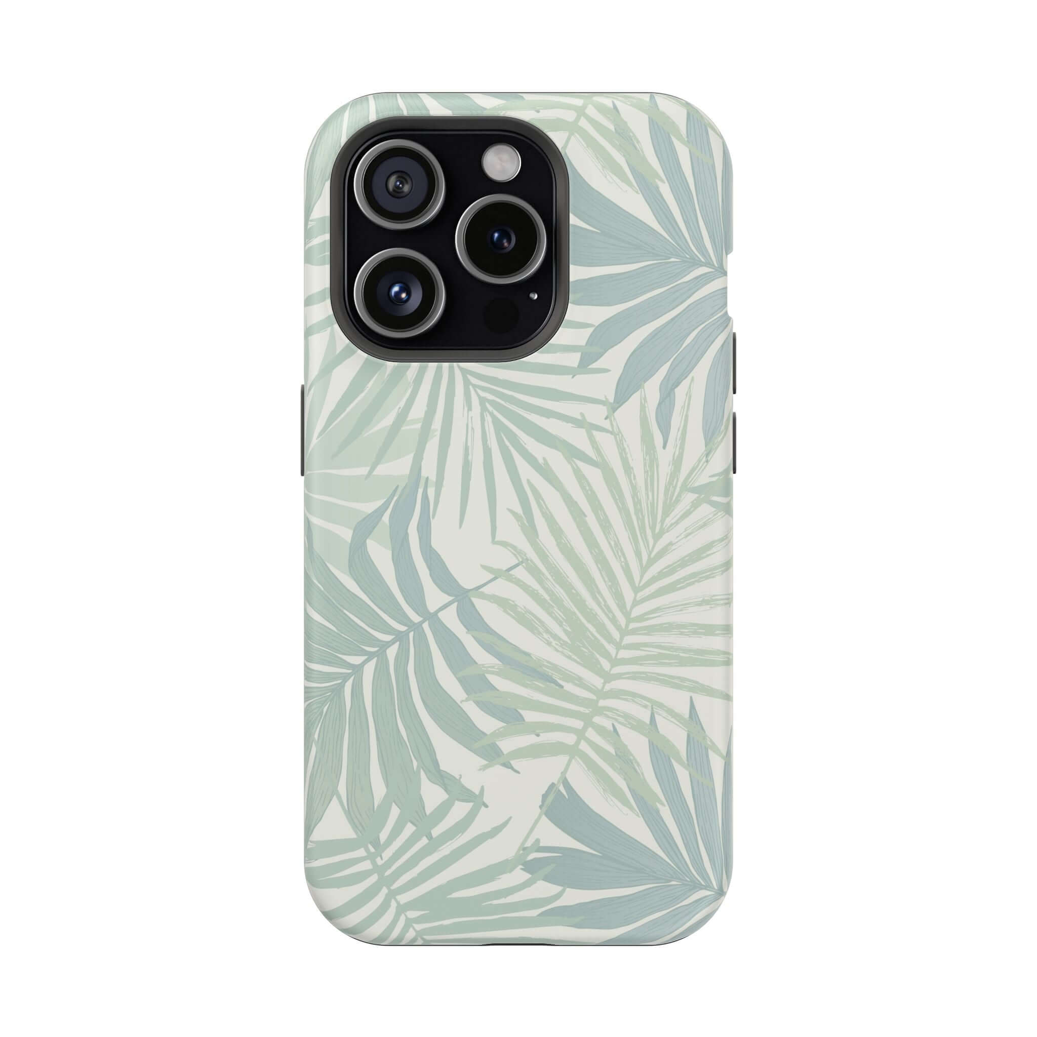 Cute Teal Tropical phone case with palm tree design for iPhone, featuring MagSafe technology and free shipping.