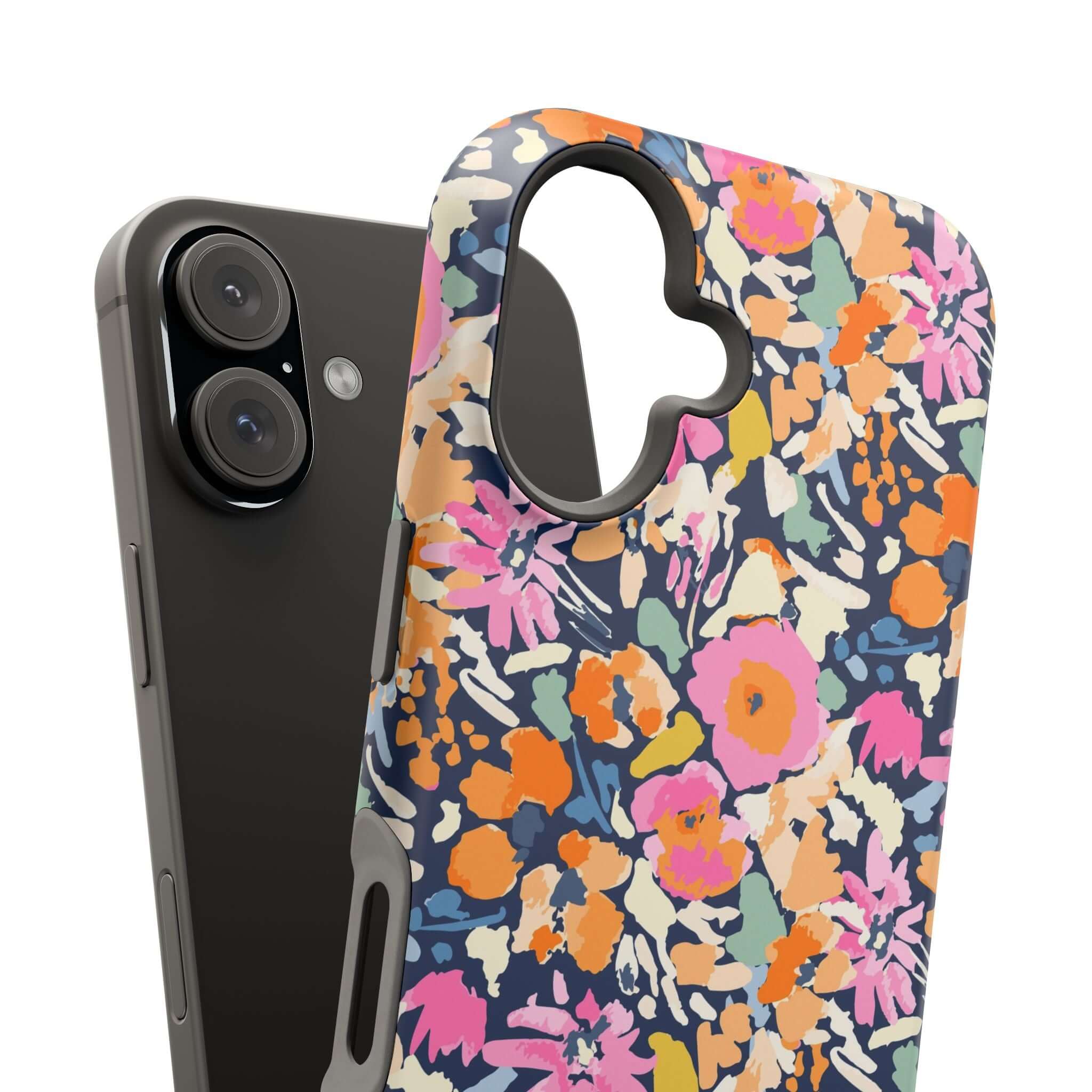 Cute MagSafe iPhone 16 case with colorful floral design, Botanic Burst phone case for cute protective style and flair