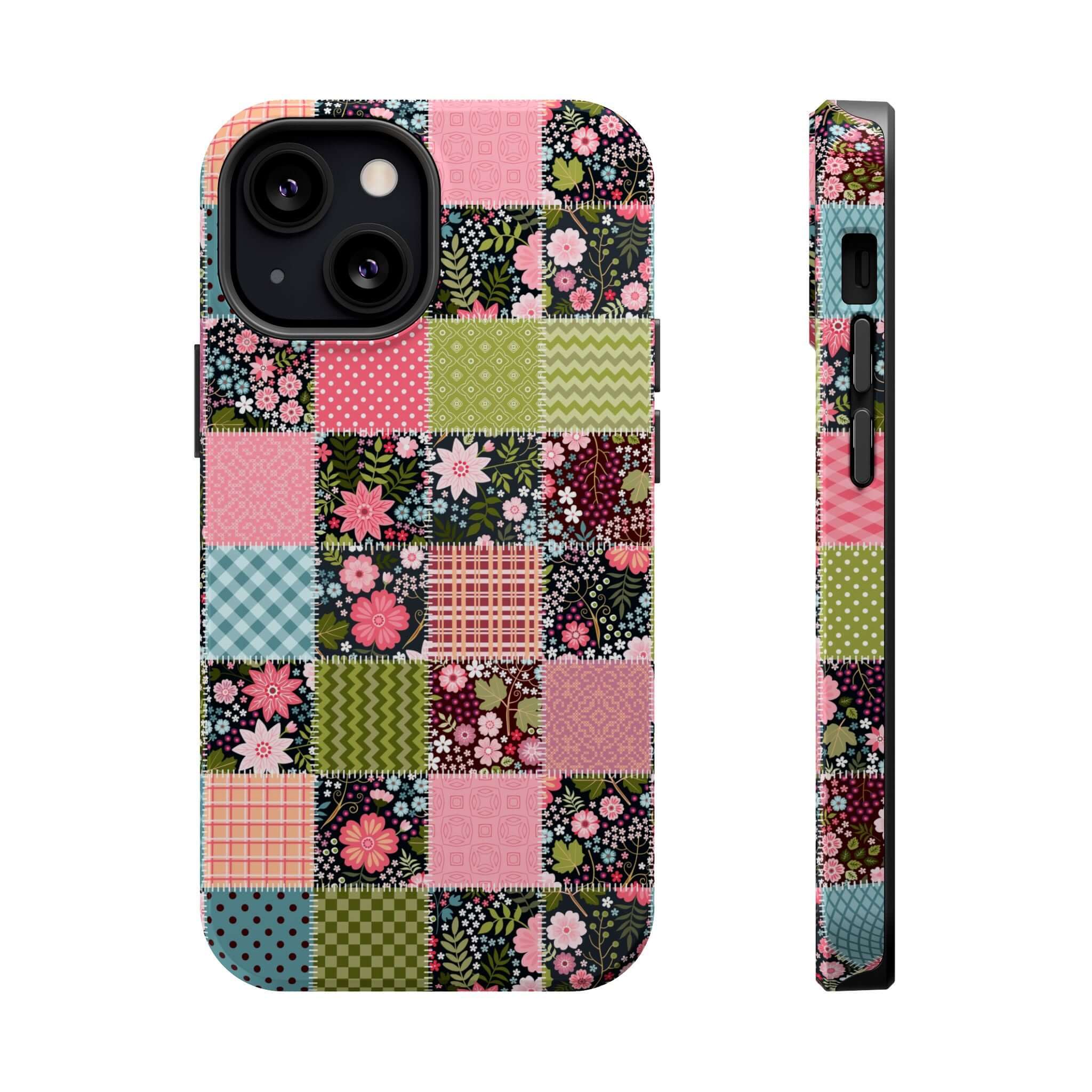 Groovy Flora Forage Wildflower Patchwork MagSafe iPhone case, cute floral phone cover for free-spirited souls.